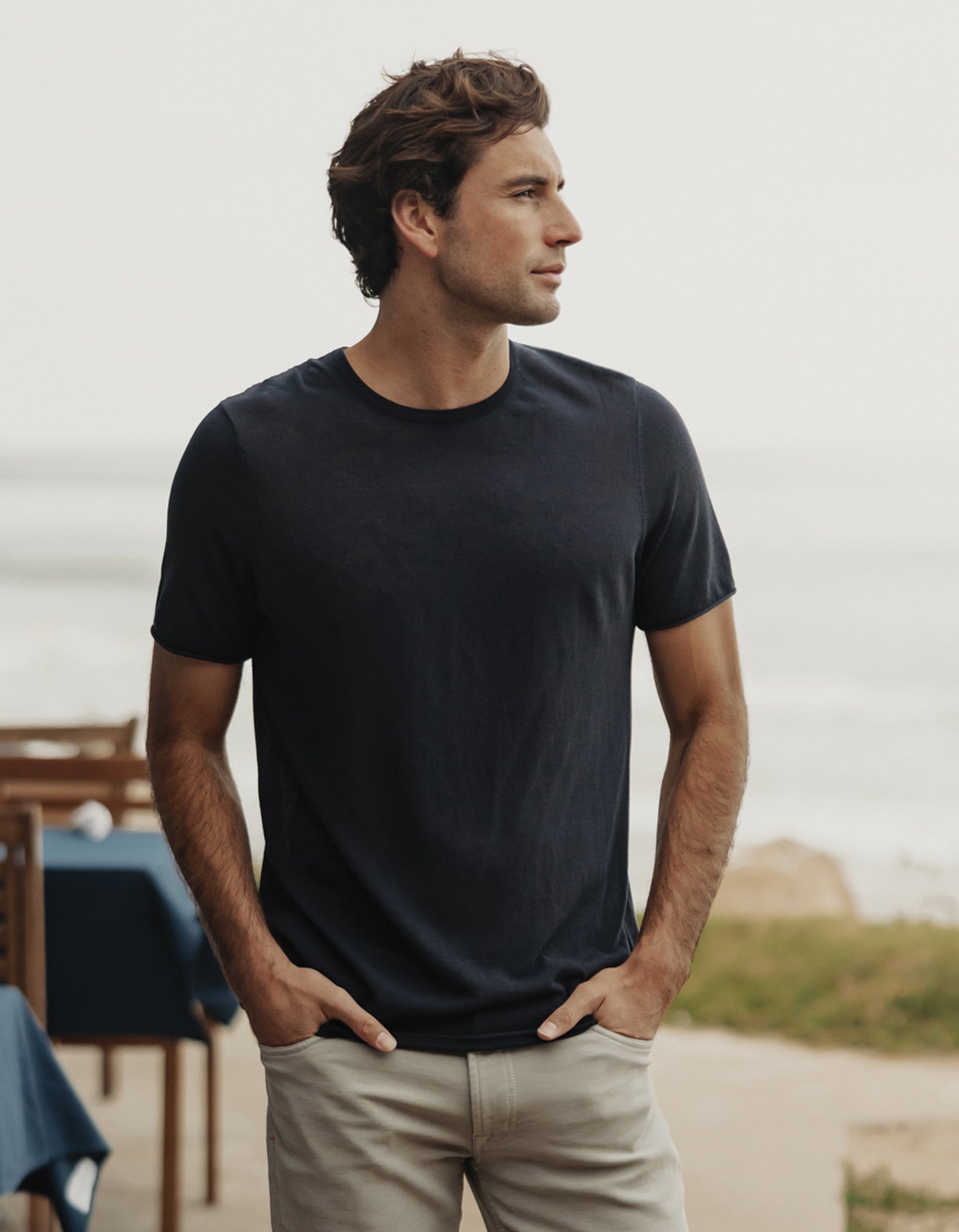 Summer Linen Blend Tee Navy