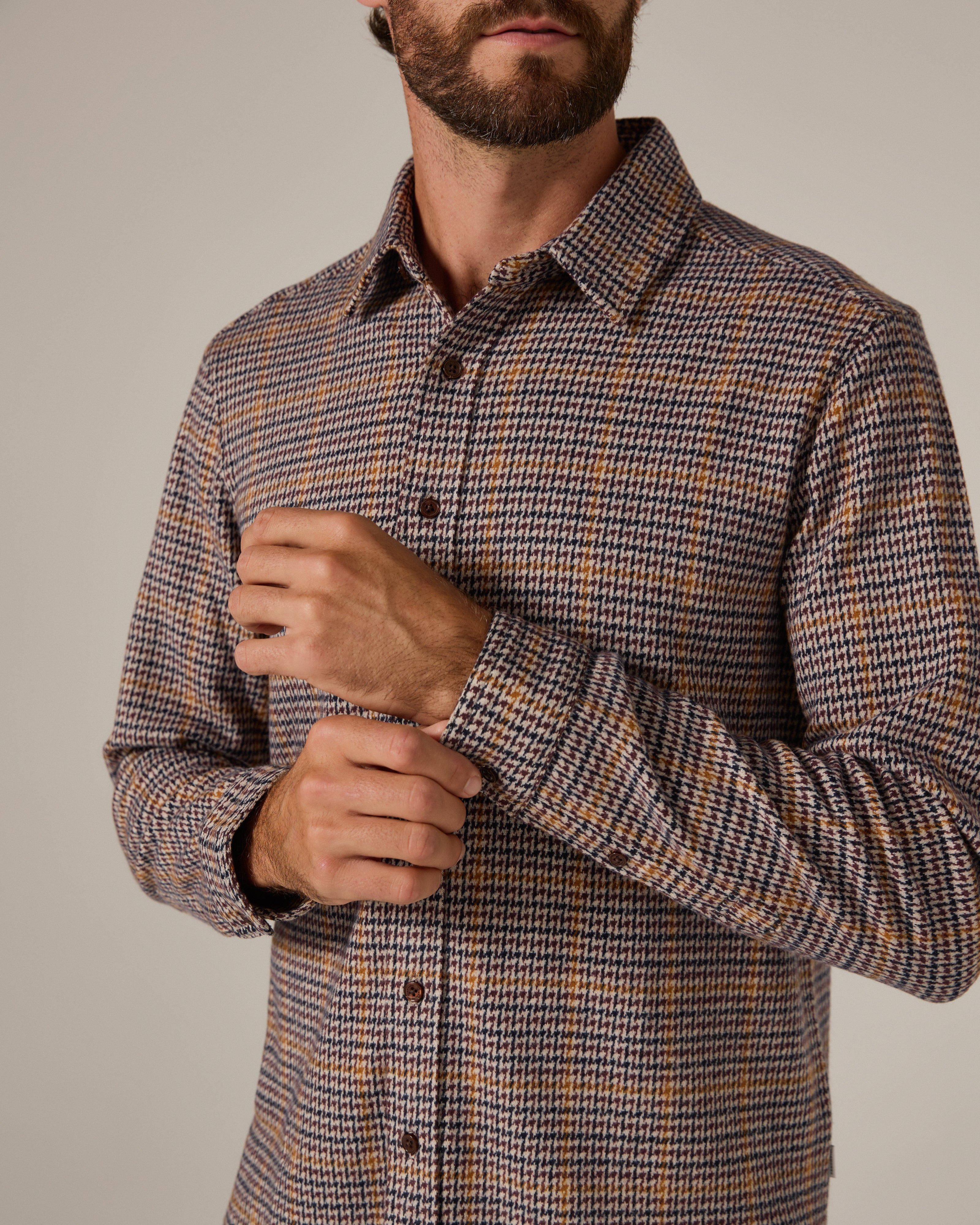 Generation Knit Plaid Shirt Tan