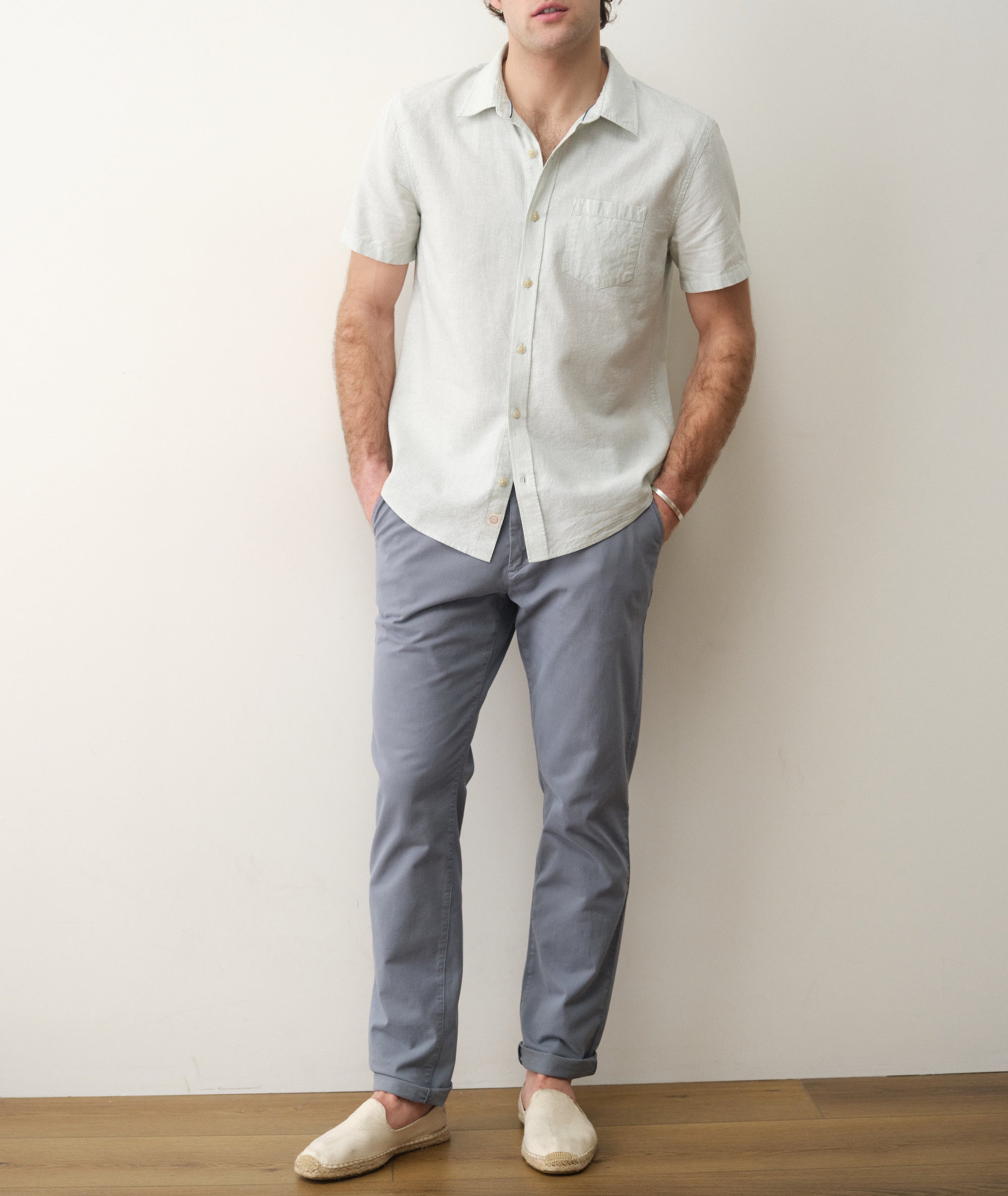 Better-Than-Linen Short Sleeve Shirt Iceberg Stripe