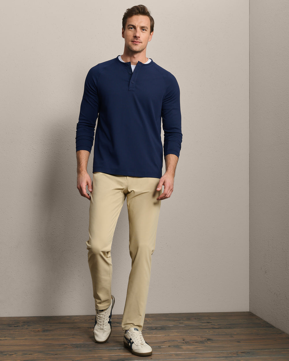 Waffle Tech Henley True Navy