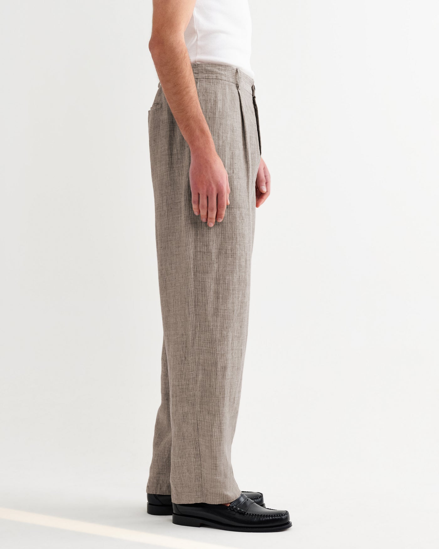 Malham Trouser in Linen Stripe Natural/Brown