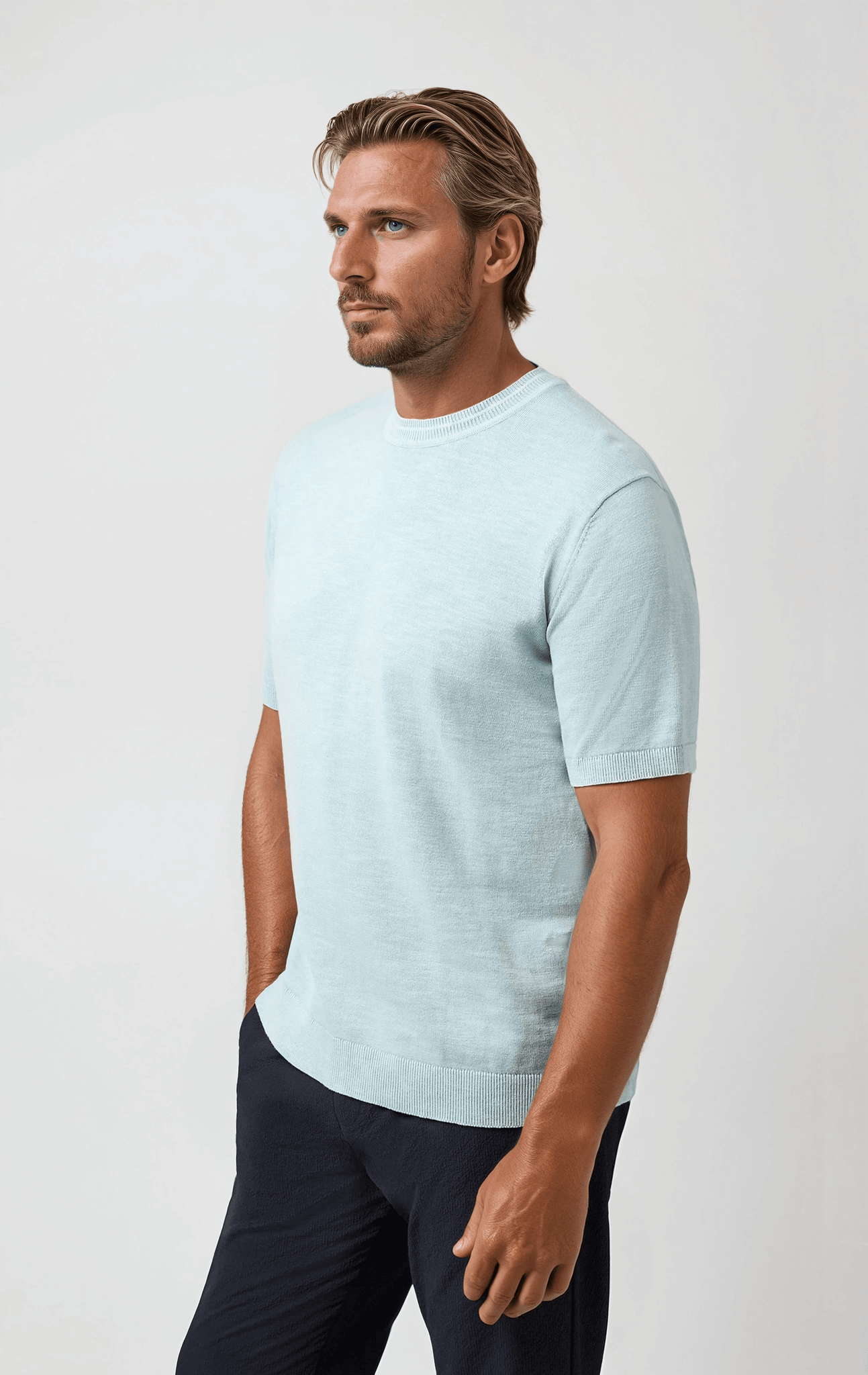 Garment Dyed Knit Tee Light Blue