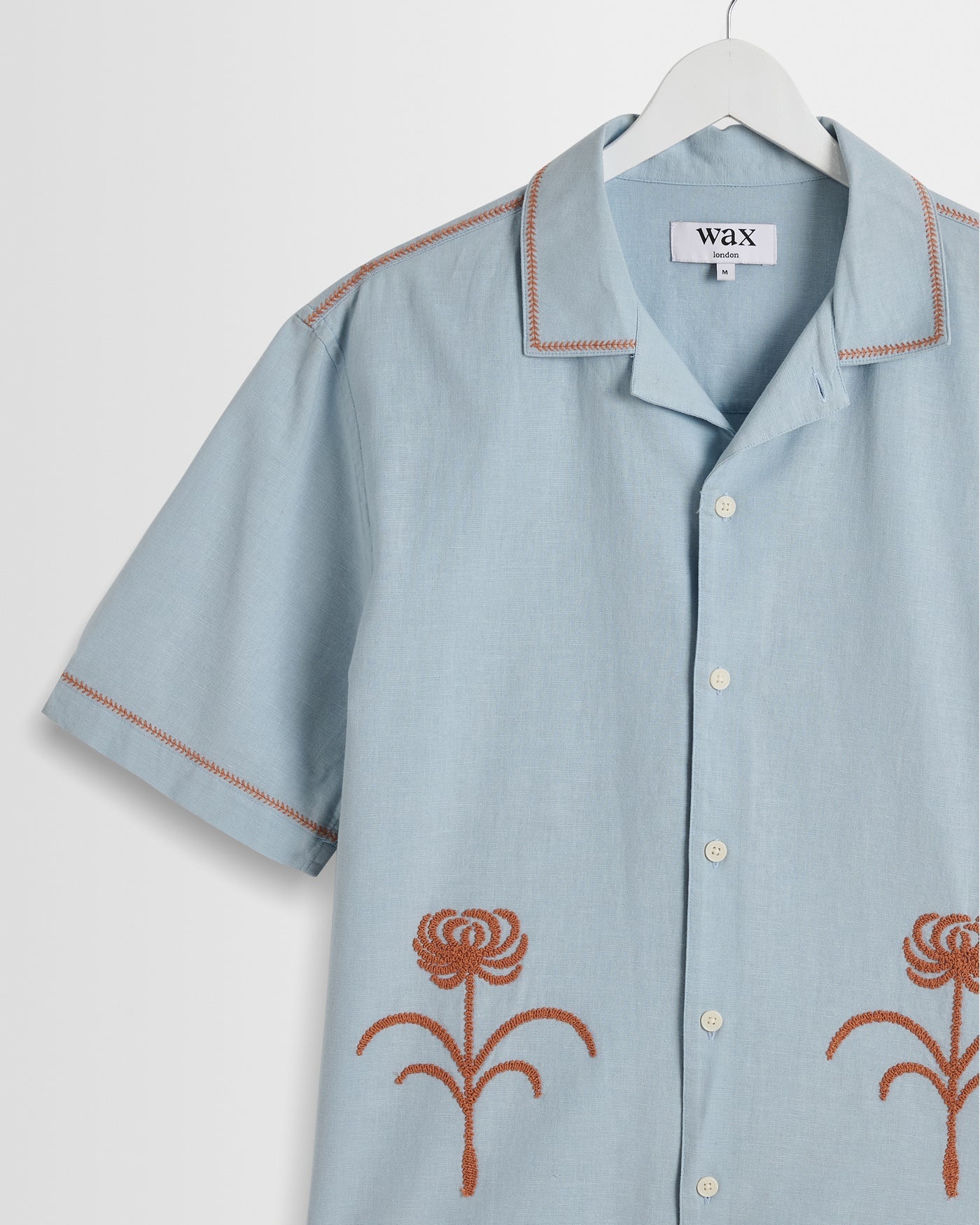 Keats Shirt in Dahlia Embroidery Light Blue/Rust
