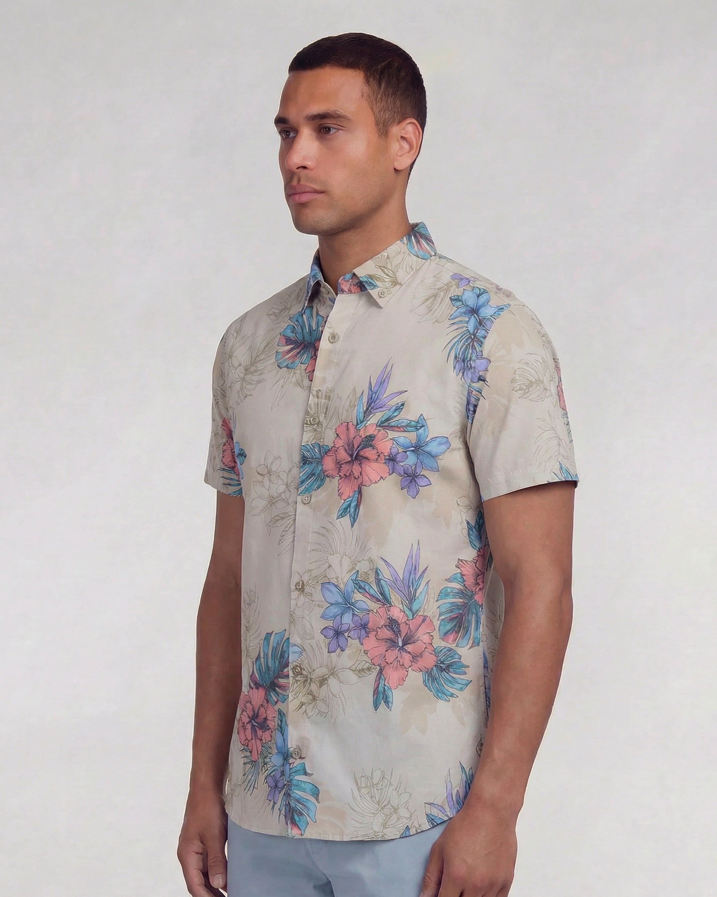 Todd Short Sleeve Floral Shirt Exotic Neutral