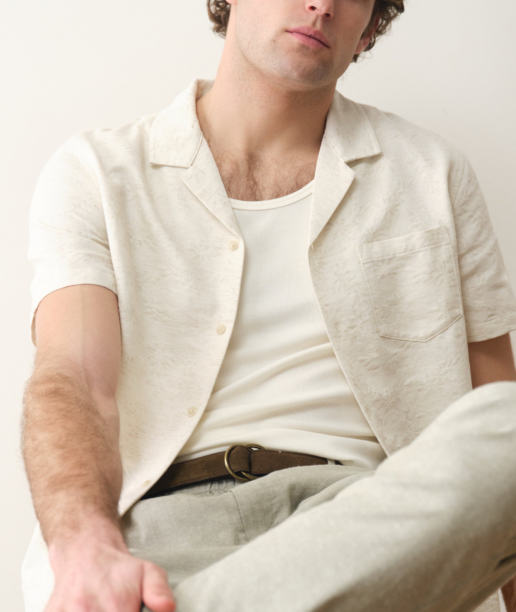 Jacquard Short Sleeve Resort Shirt Natural/Tan