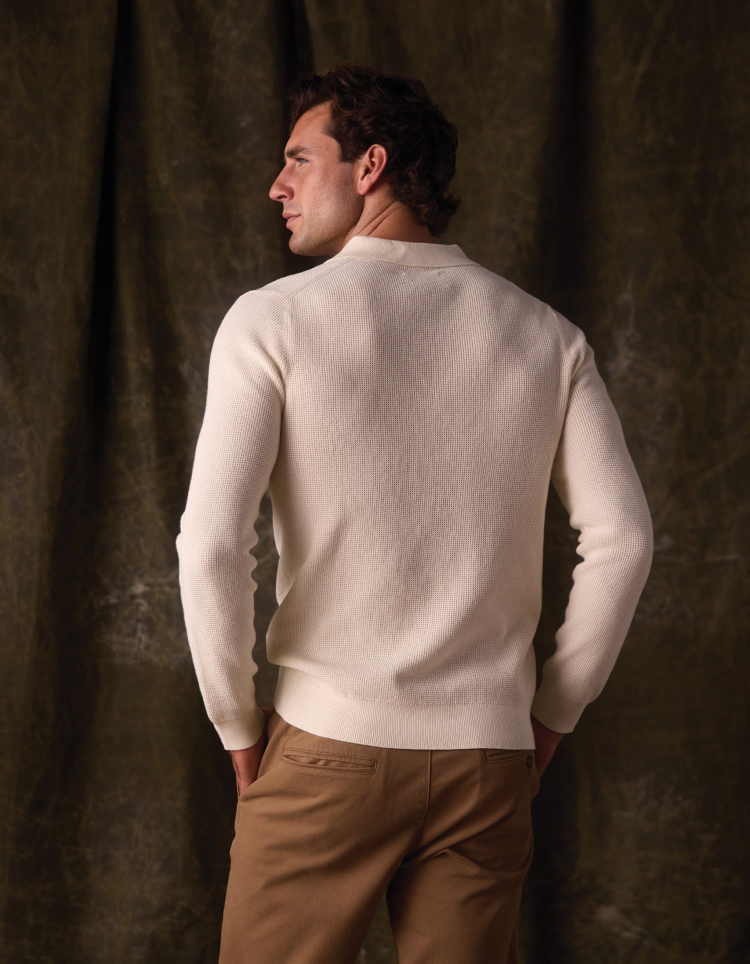 Robles Knit Waffle Stitch Polo Cream