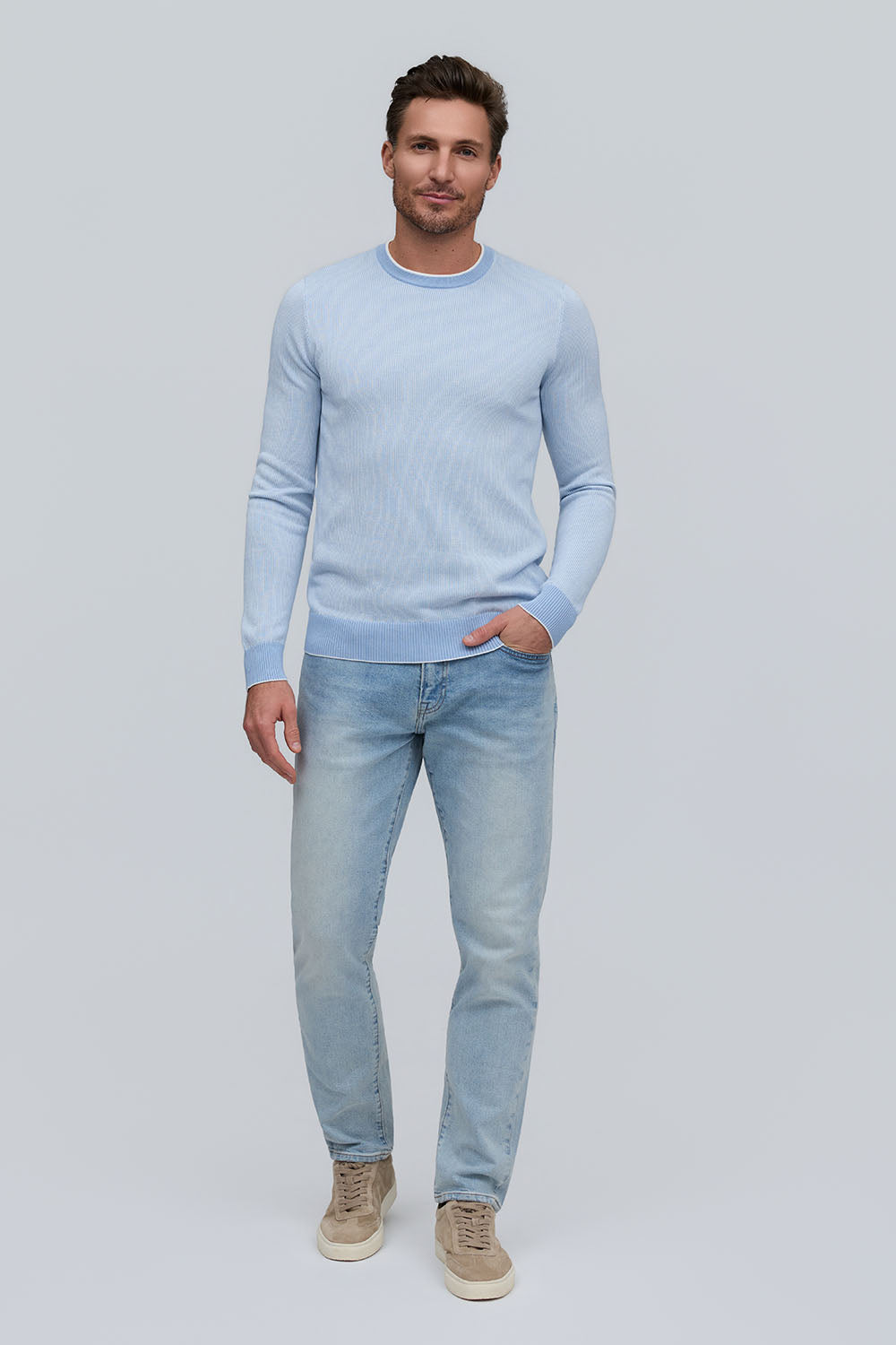 Cotton Modal Ribbed Crewneck Sky