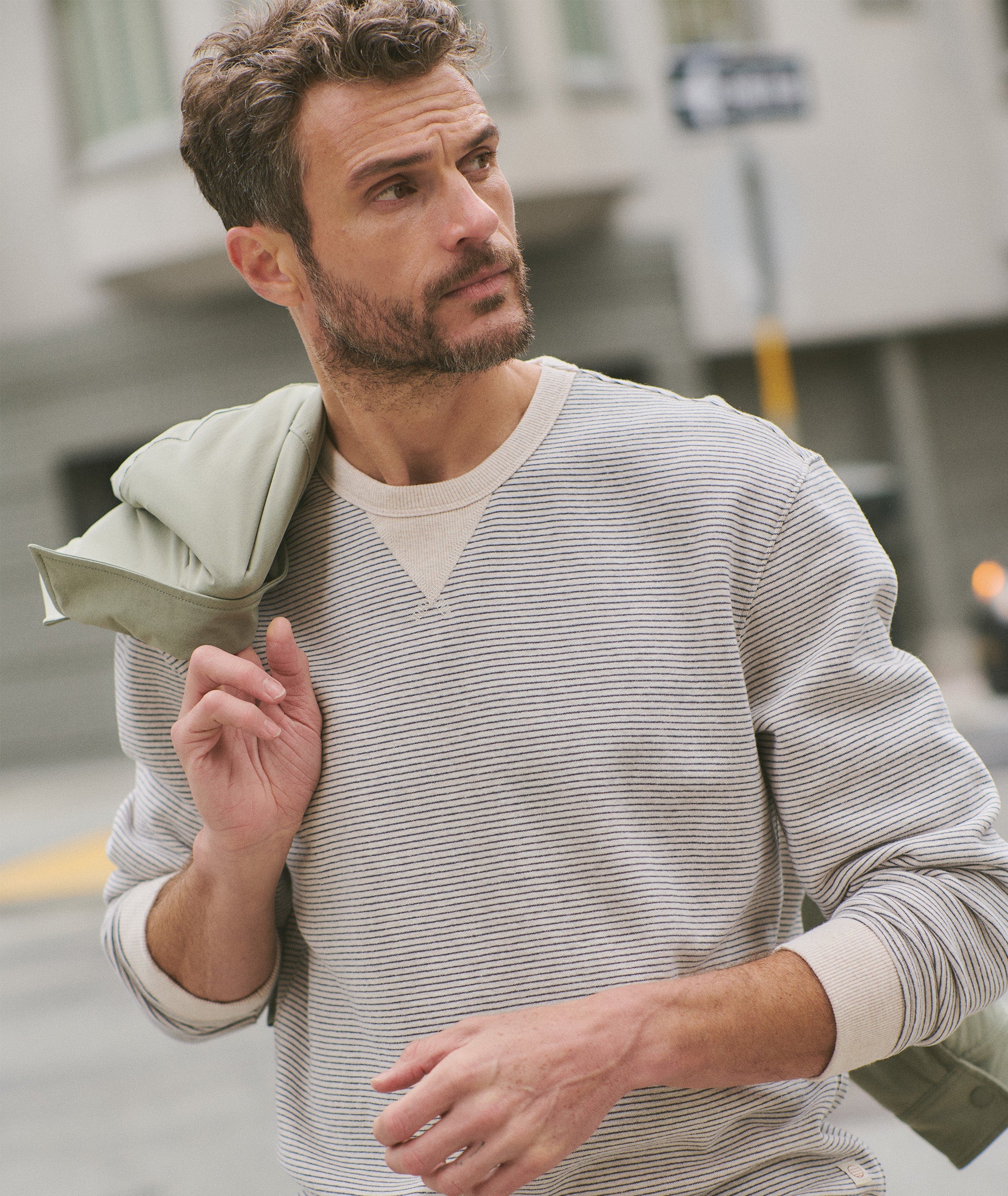 Relaxed Cloud 9 Fleece Crewneck Driftwood Mini Stripe