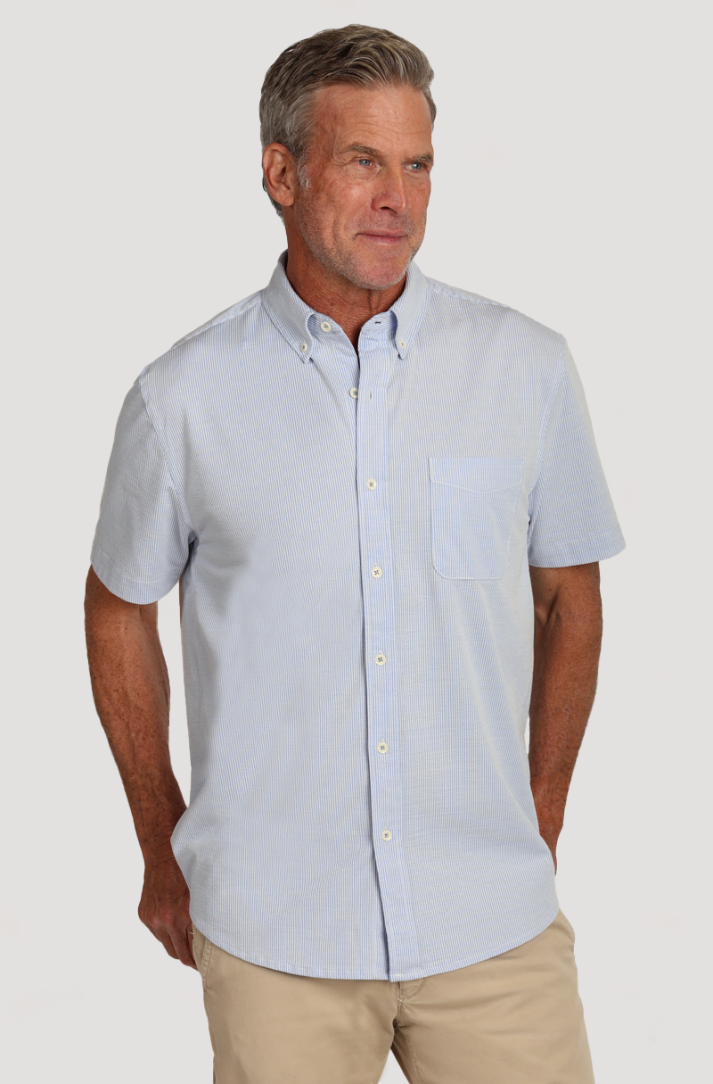 Stretch Knit Seersucker Shirt Light Blue