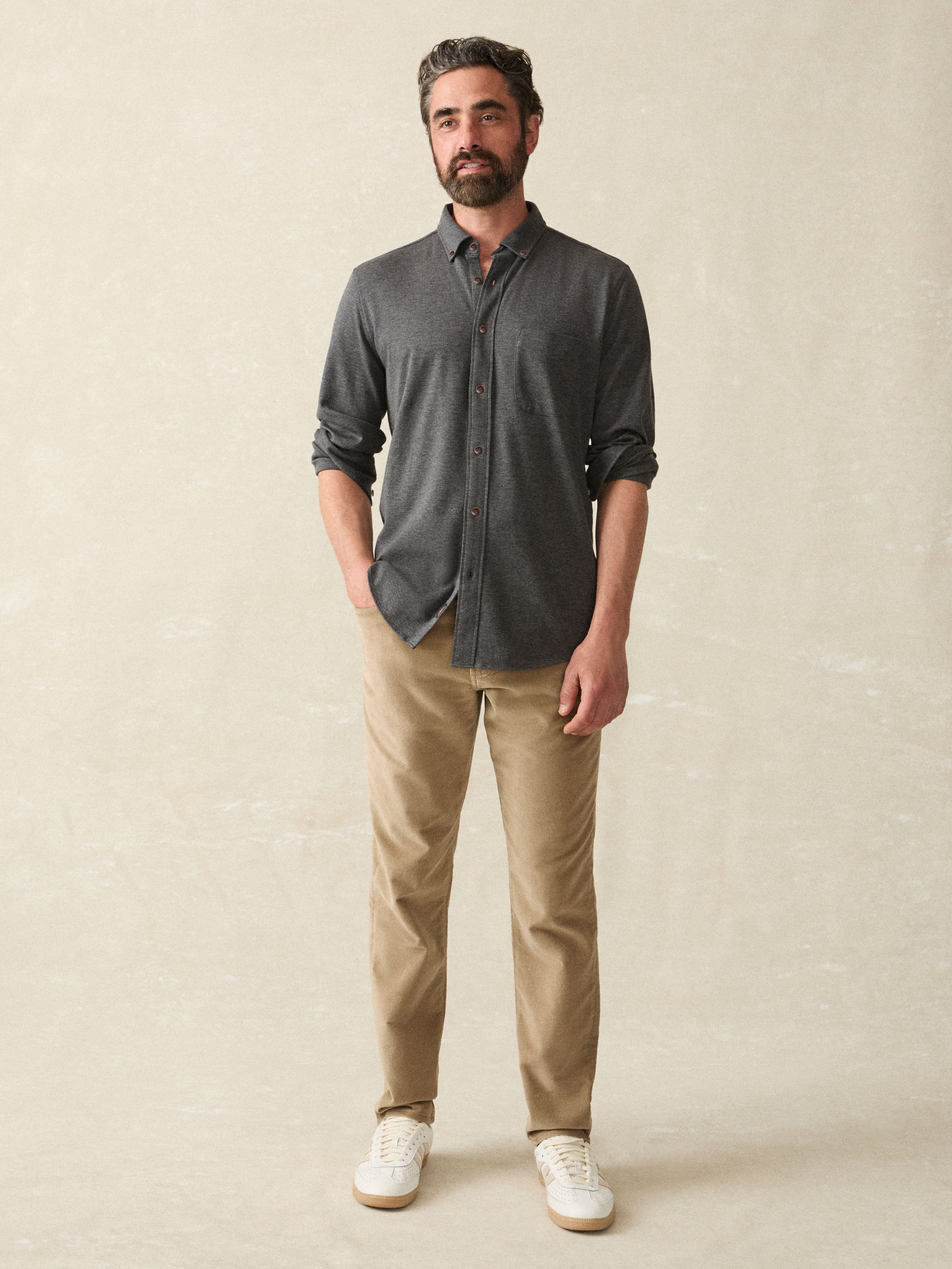 Coastline Knit Shirt Charcoal Heather Twill