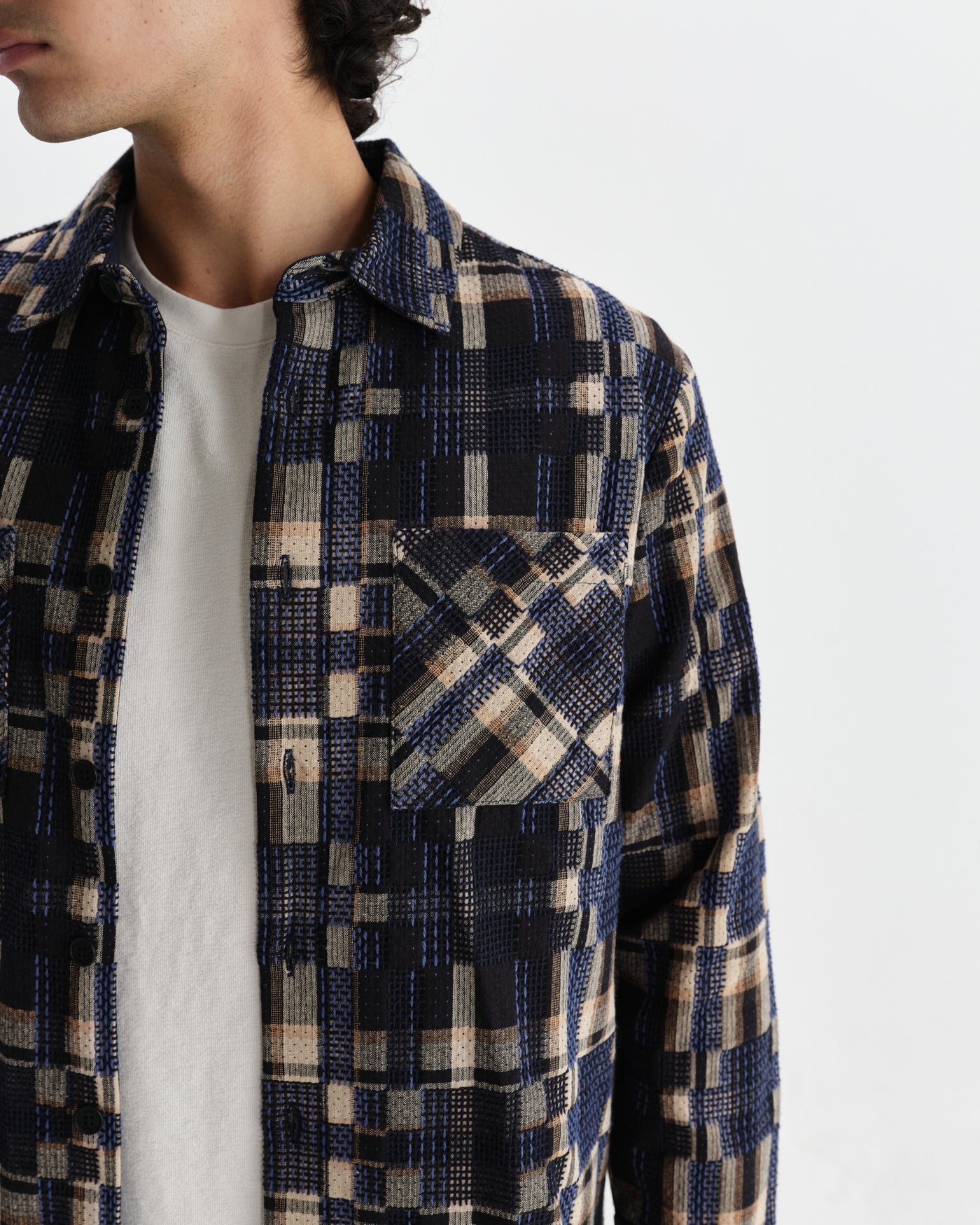 Whiting Overshirt - Glitch Check Natural/Navy