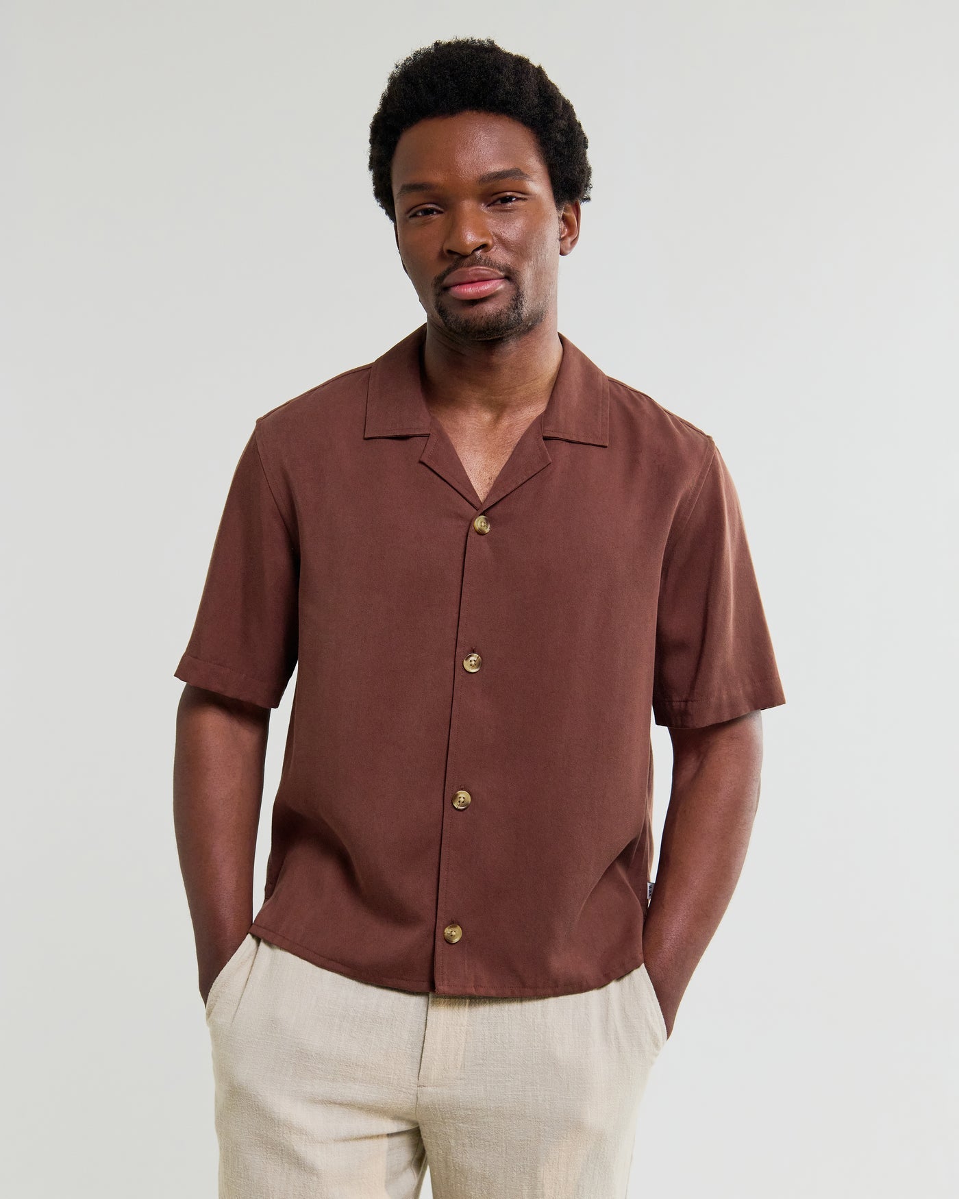Curzon Shirt in Drapey Tencel Twill Brown
