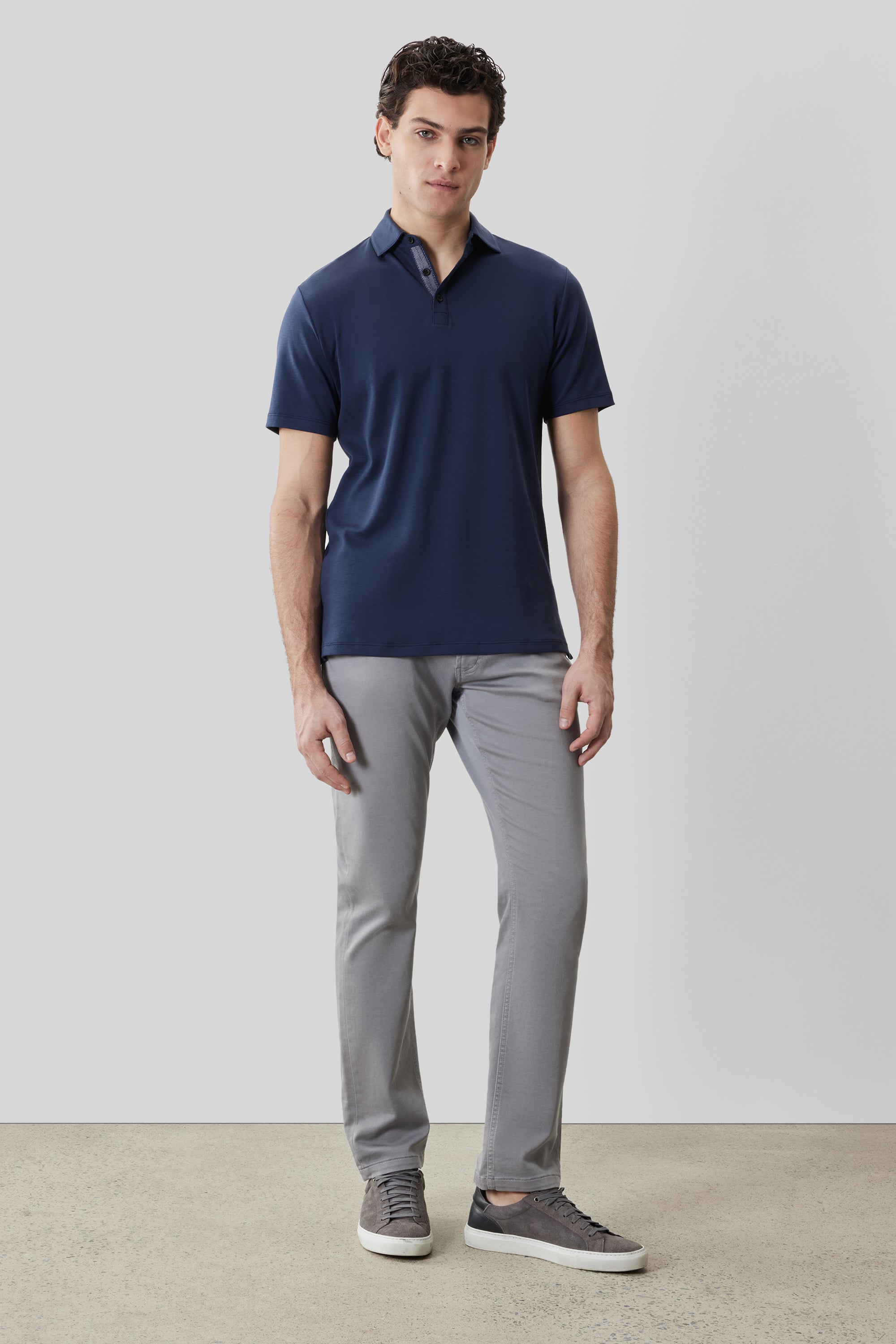 Georgia Short Sleeve Herringbone Polo Blue Night