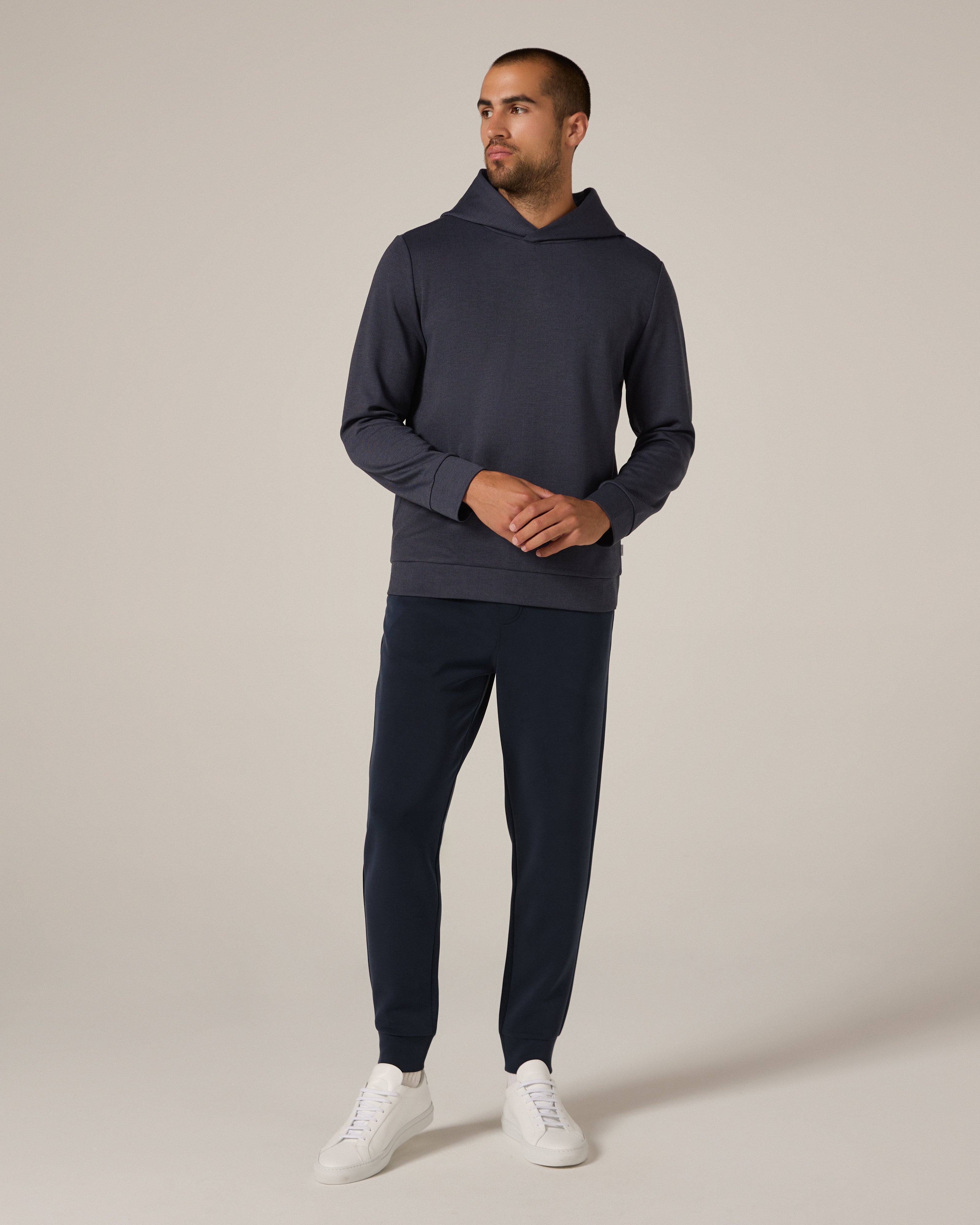 Roarke Herringbone Hoodie Navy