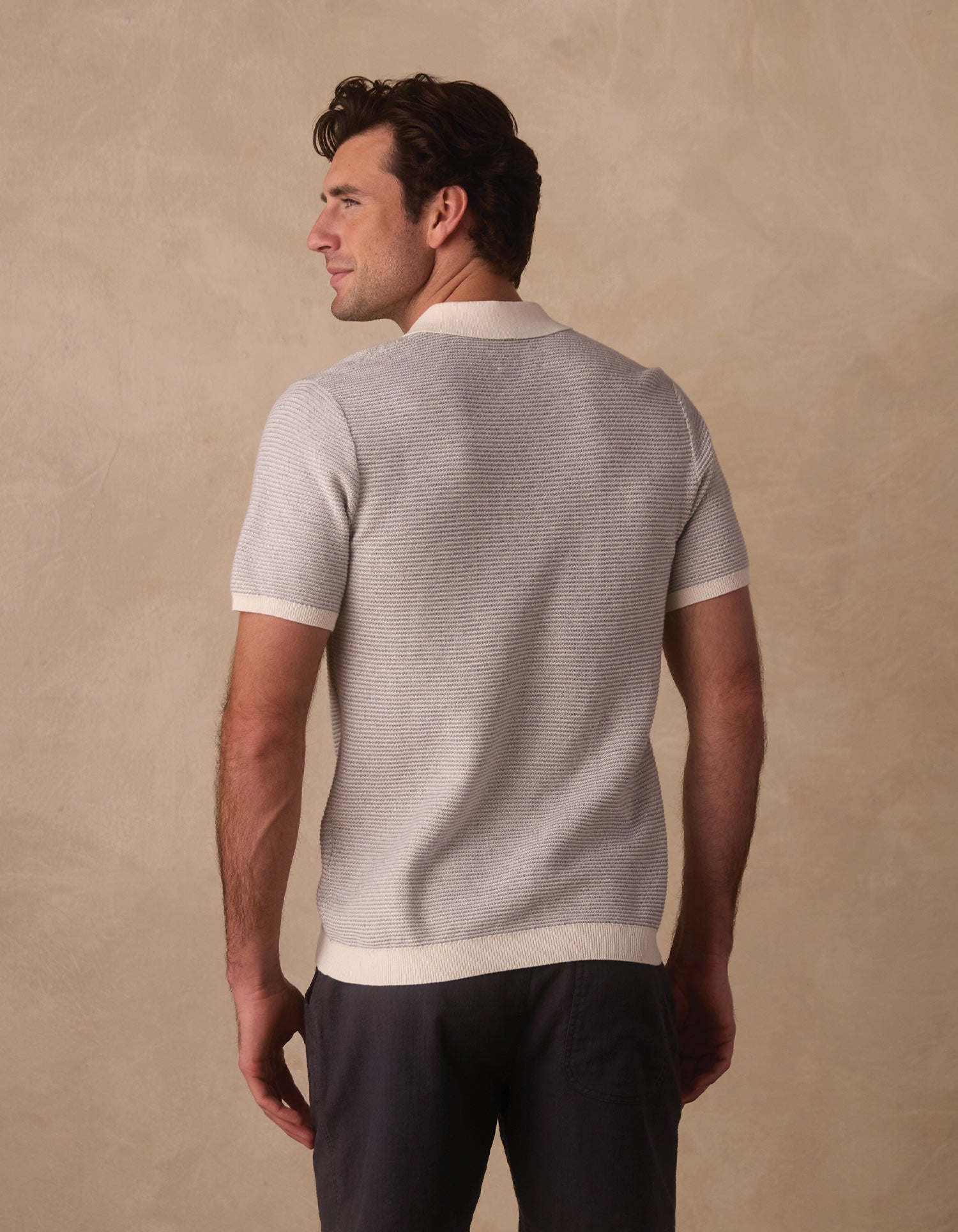 Robles Birdseye Knit Polo Cream/Grey
