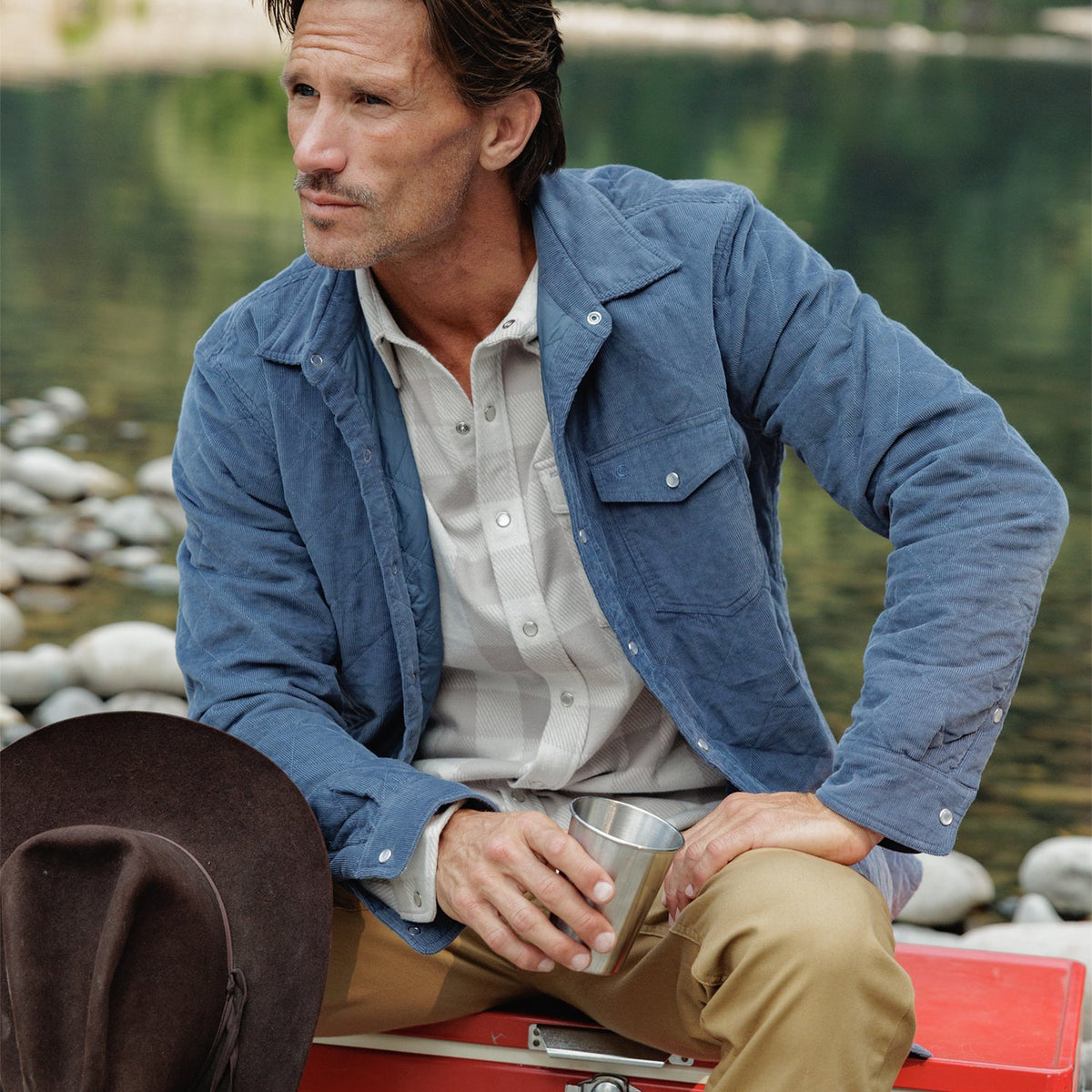 Corduroy Quilt Pearl Snap Jacket Slate Blue
