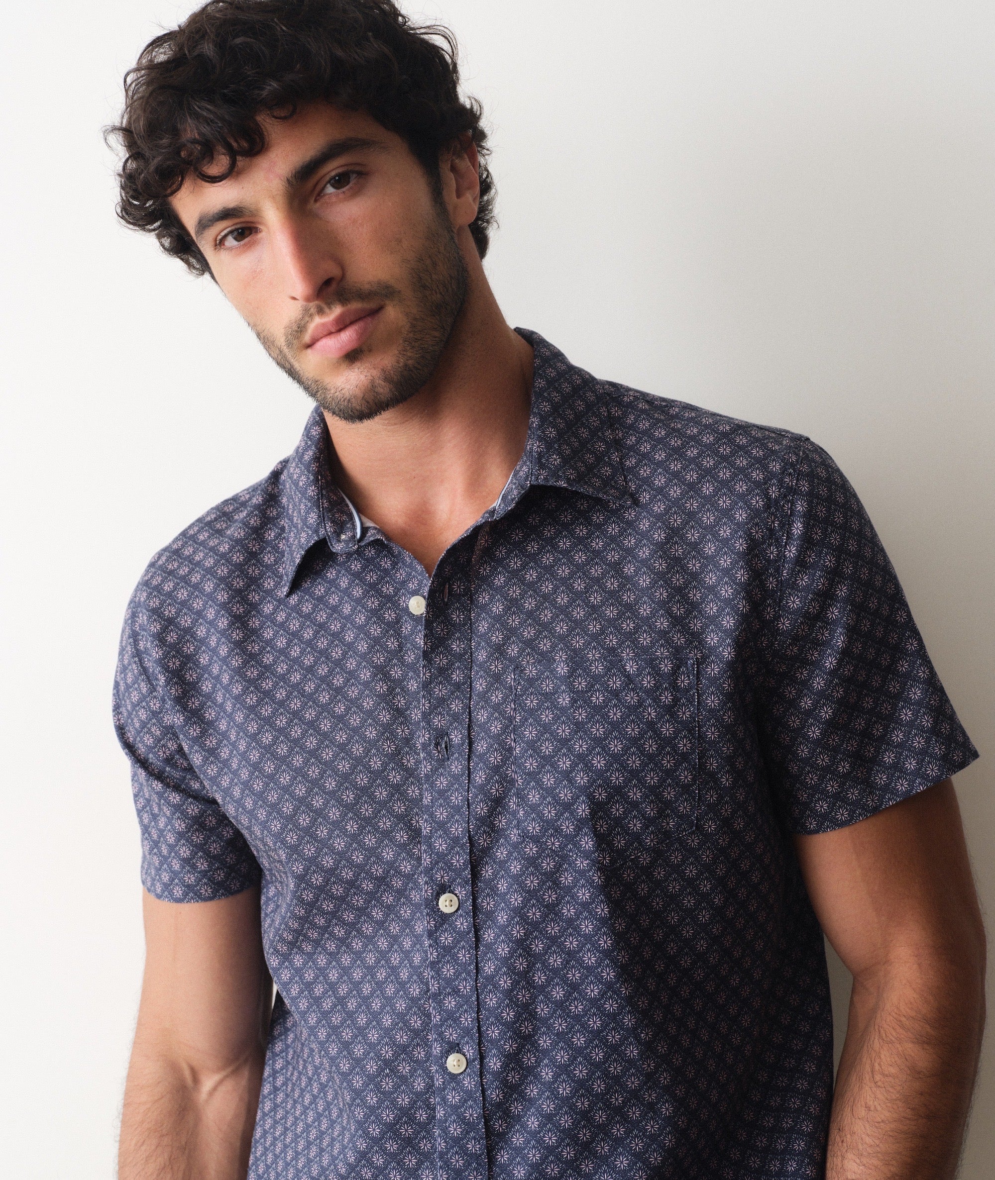Better-Than-Linen Short Sleeve Shirt India Ink Diamond Print