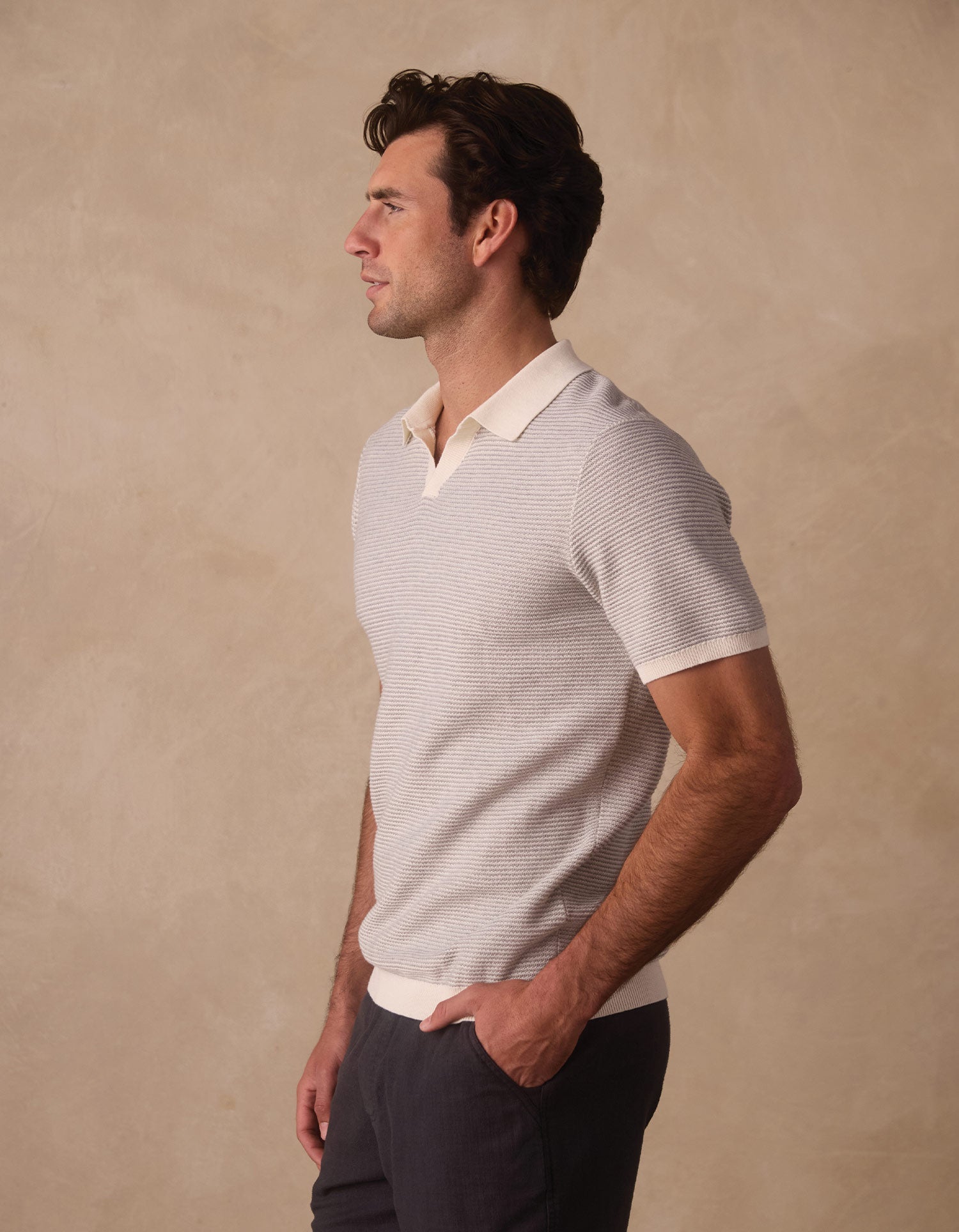 Robles Birdseye Knit Polo Cream/Grey