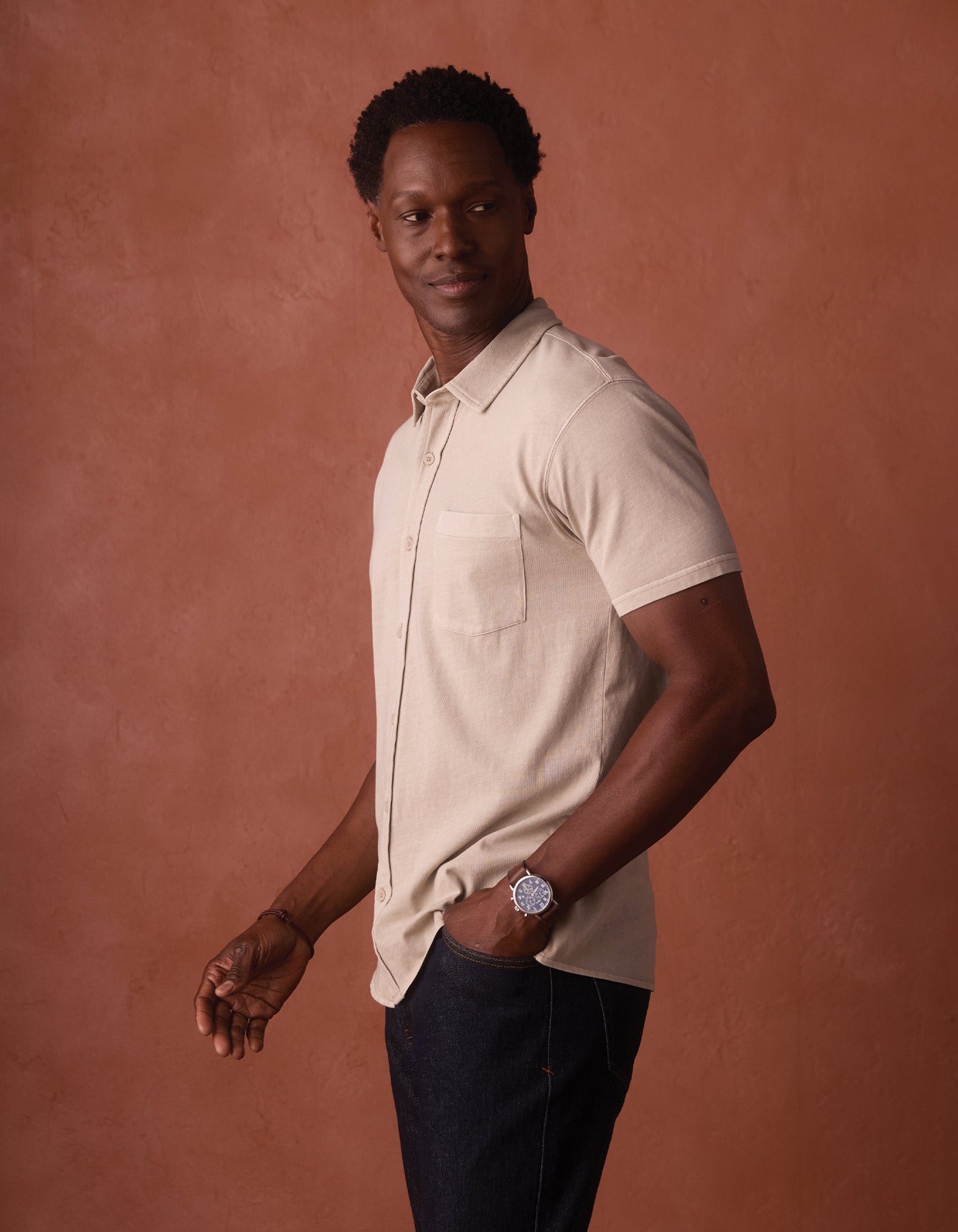 Normal Jersey Short Sleeve Button Up Pumice