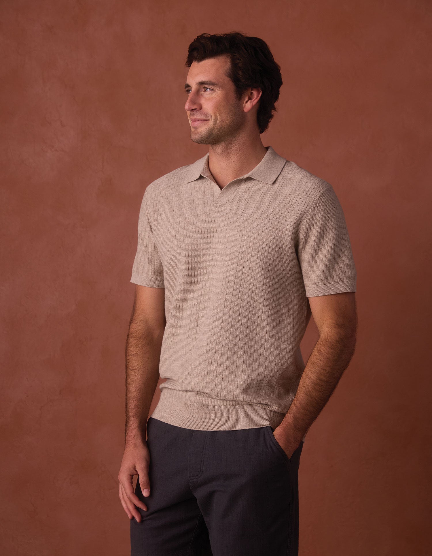 Breezeknit Short Sleeve Polo Flax
