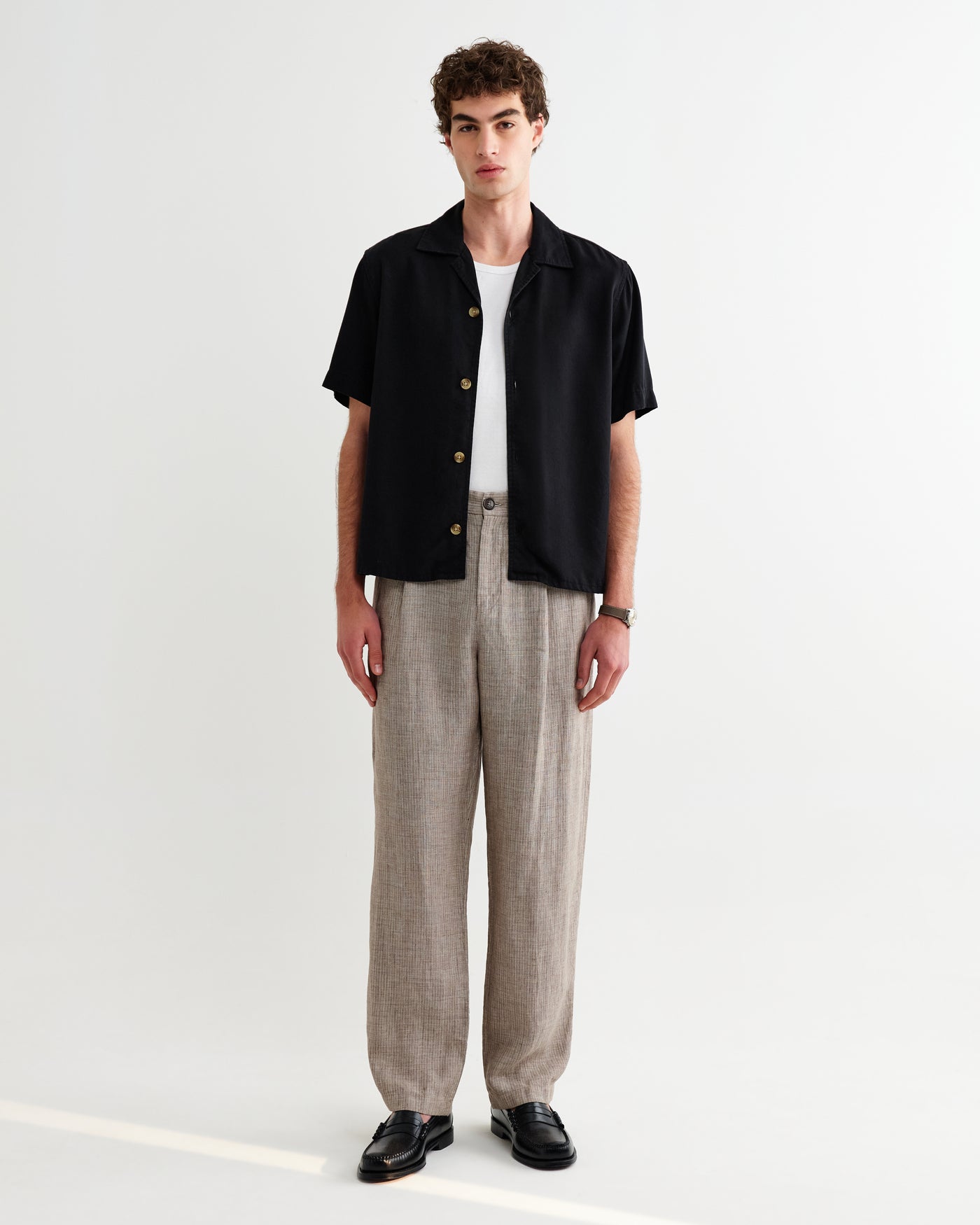 Malham Trouser in Linen Stripe Natural/Brown