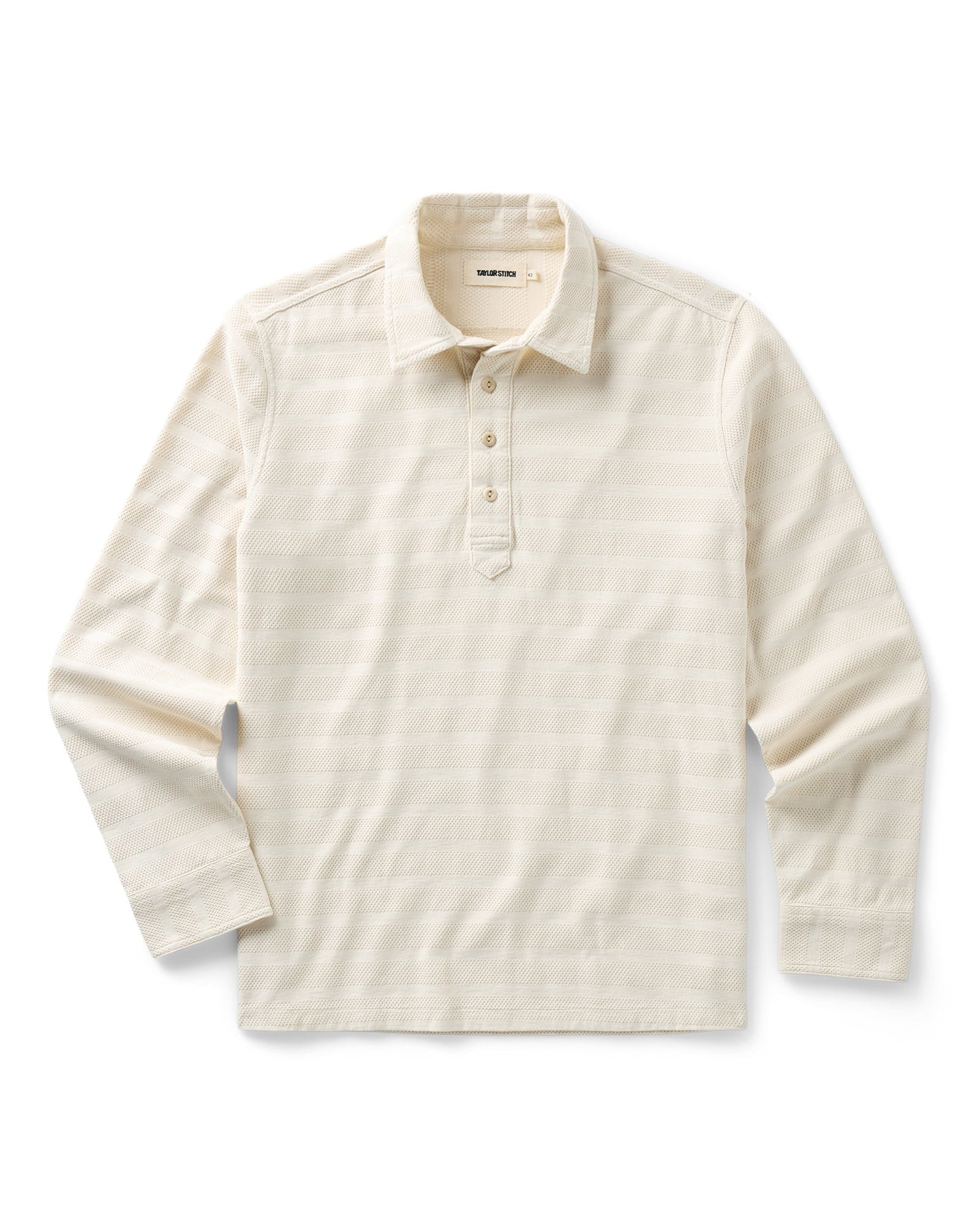 The Long Sleeve Knit Stripe Polo Vintage White
