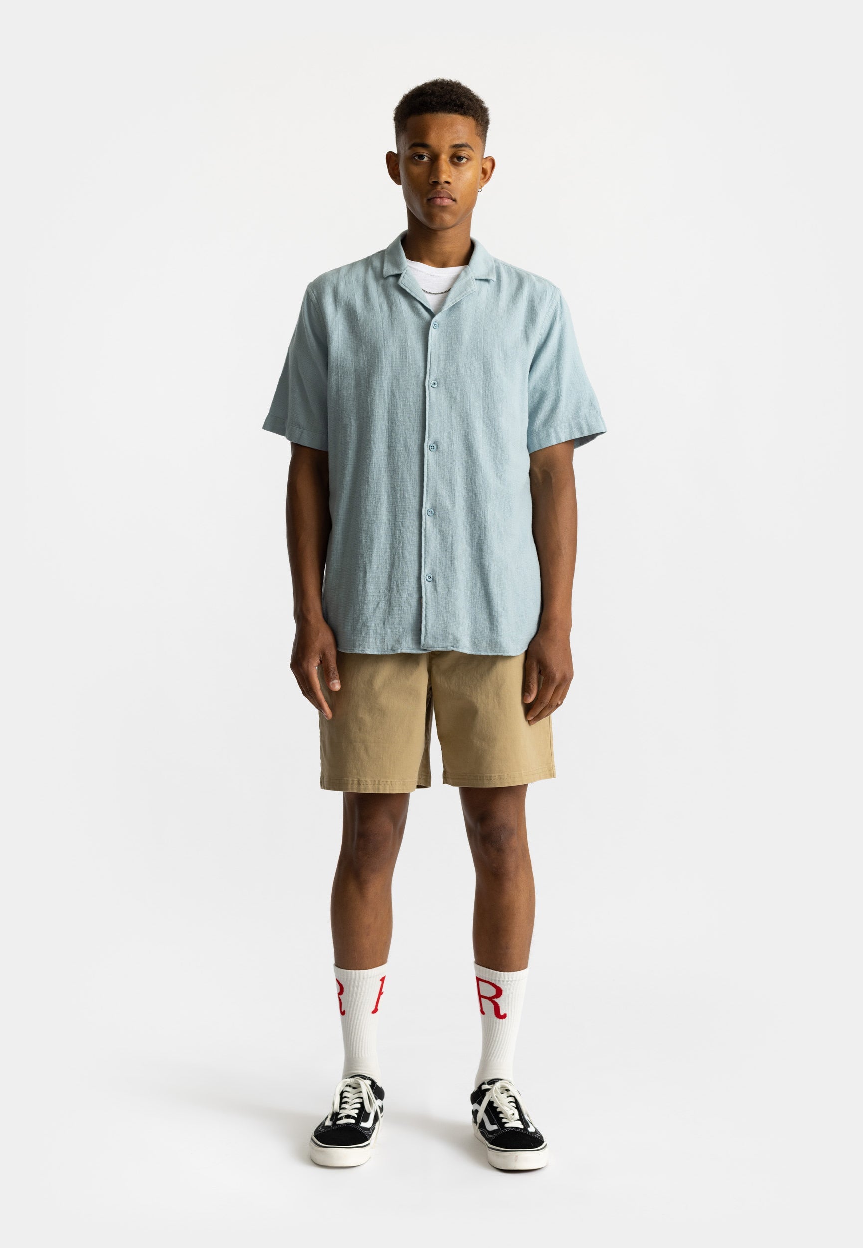 Short Sleeve Cuban Shirt Solid Lightblue