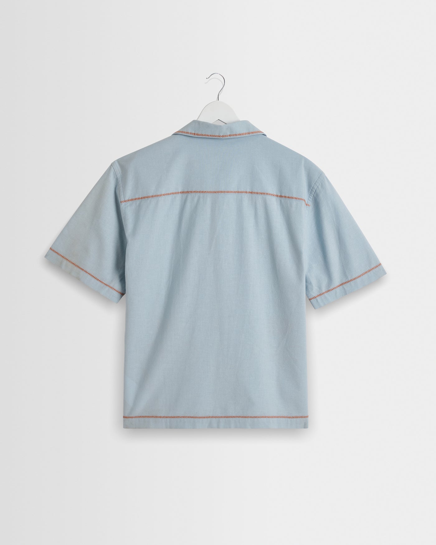 Keats Shirt in Dahlia Embroidery Light Blue/Rust