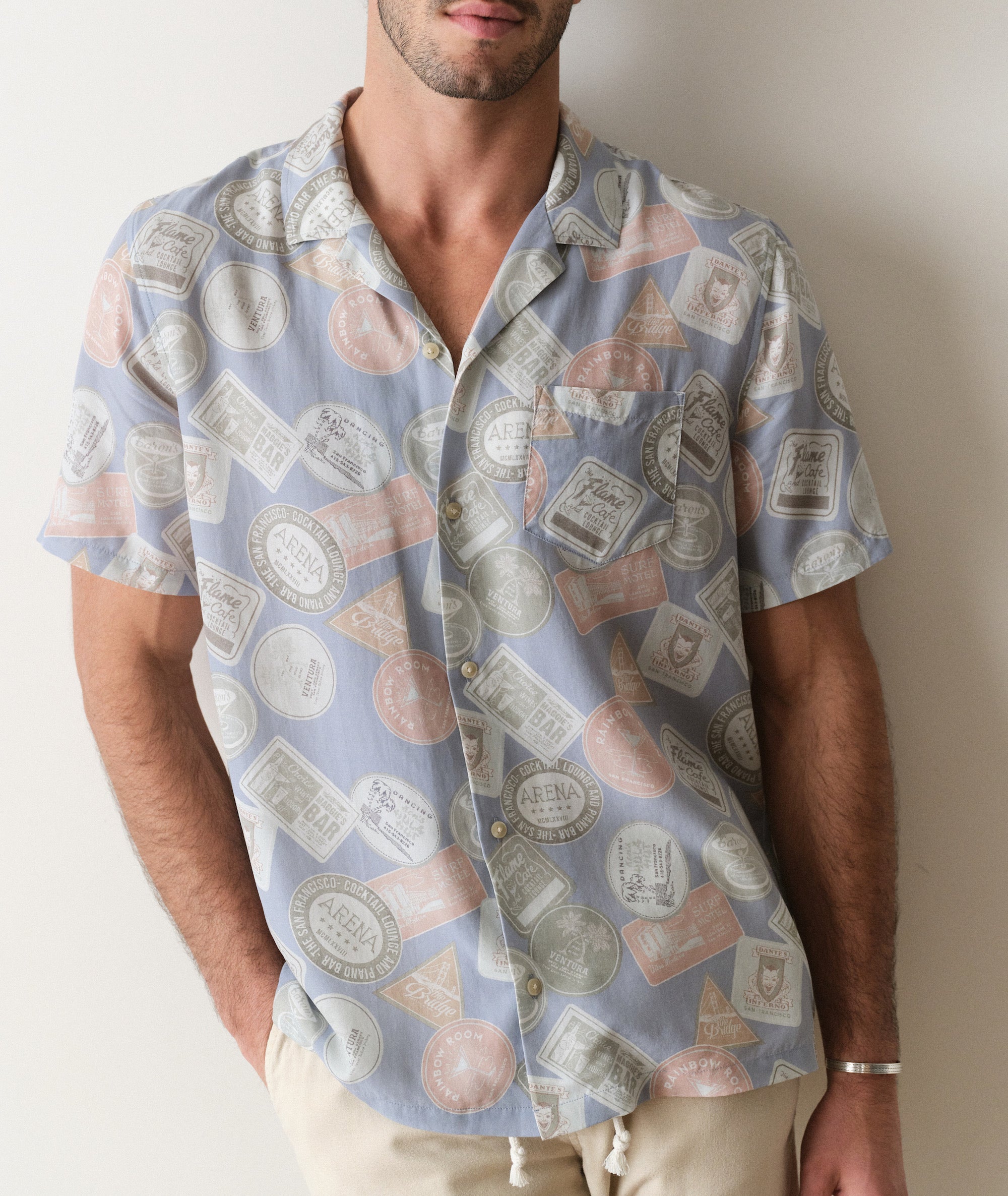 Sam Short Sleeve Resort Shirt Blue Coaster Print