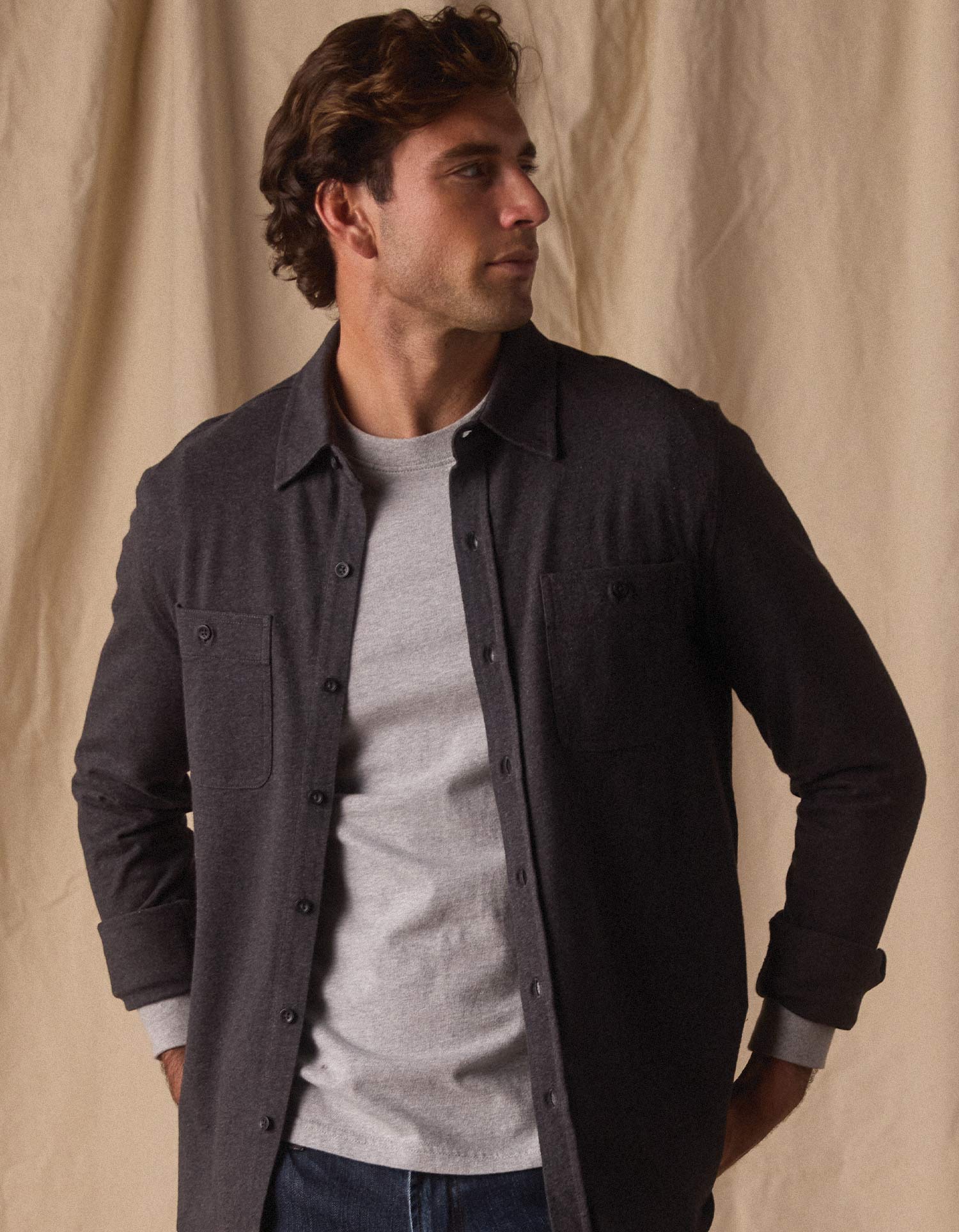 Lennox Jersey Button Up Charcoal Heather
