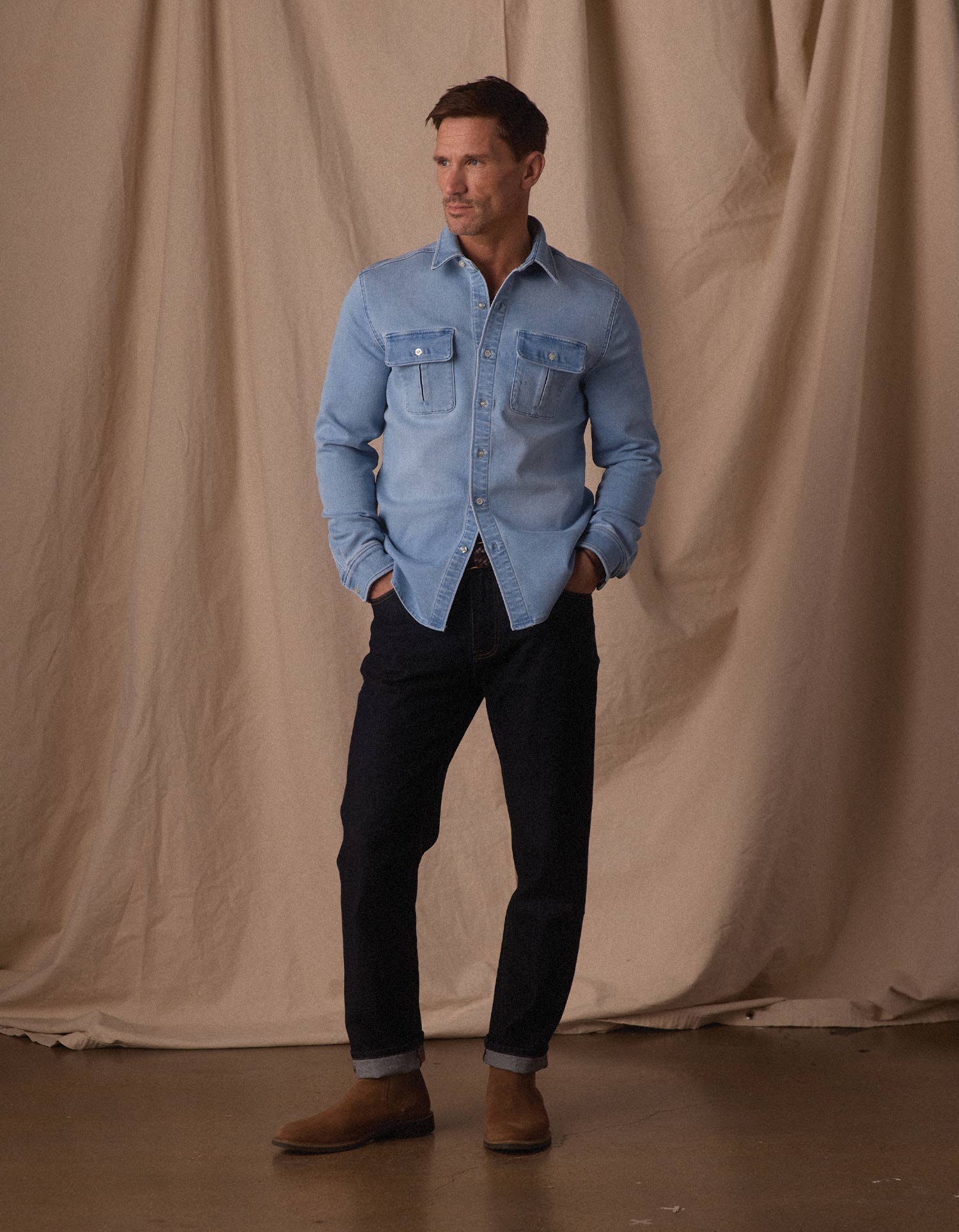 Comfort Terry Jean Shirt Jacket Light Wash