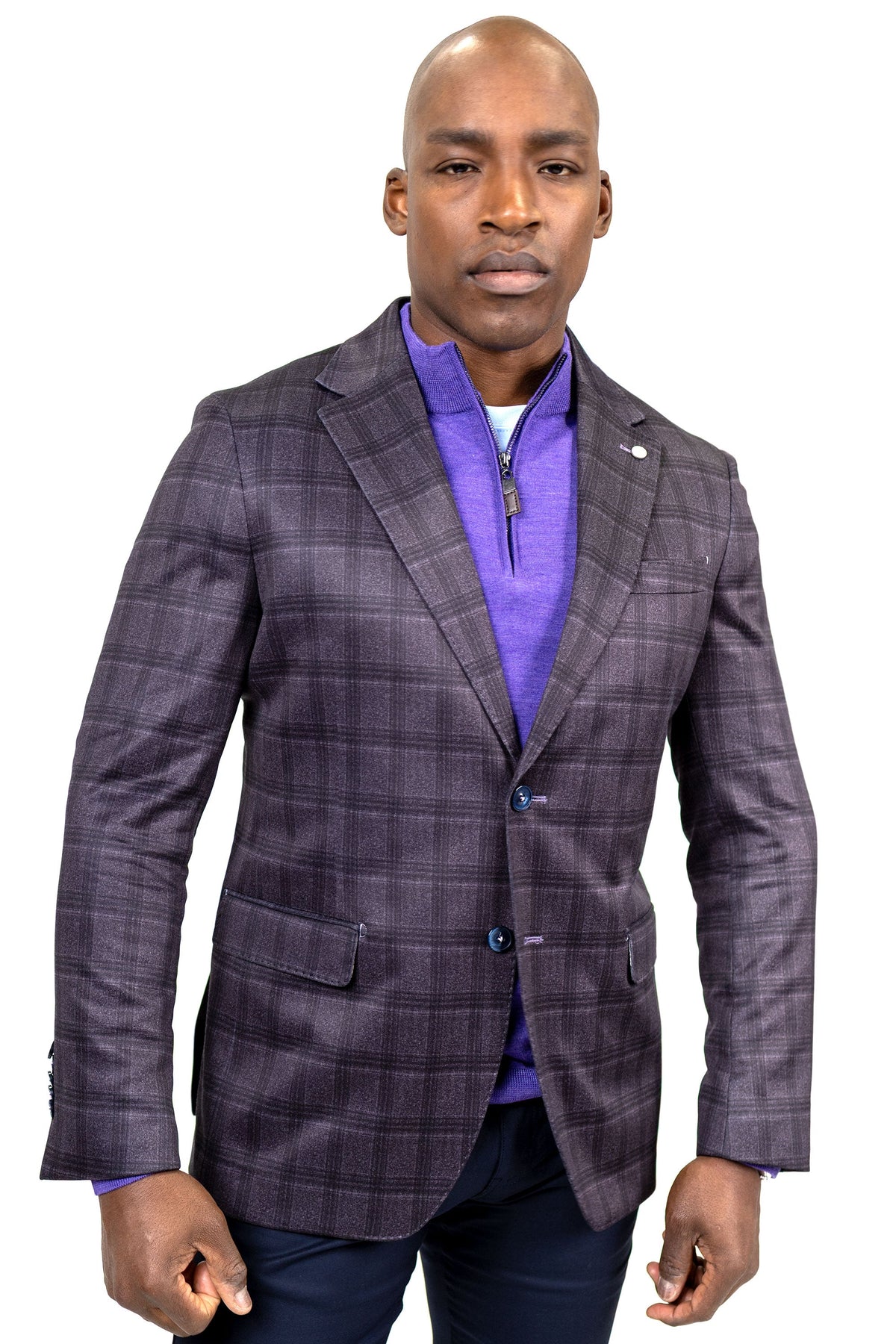 Hillsboro Cotton Knit Sport Coat Purple Windowpane