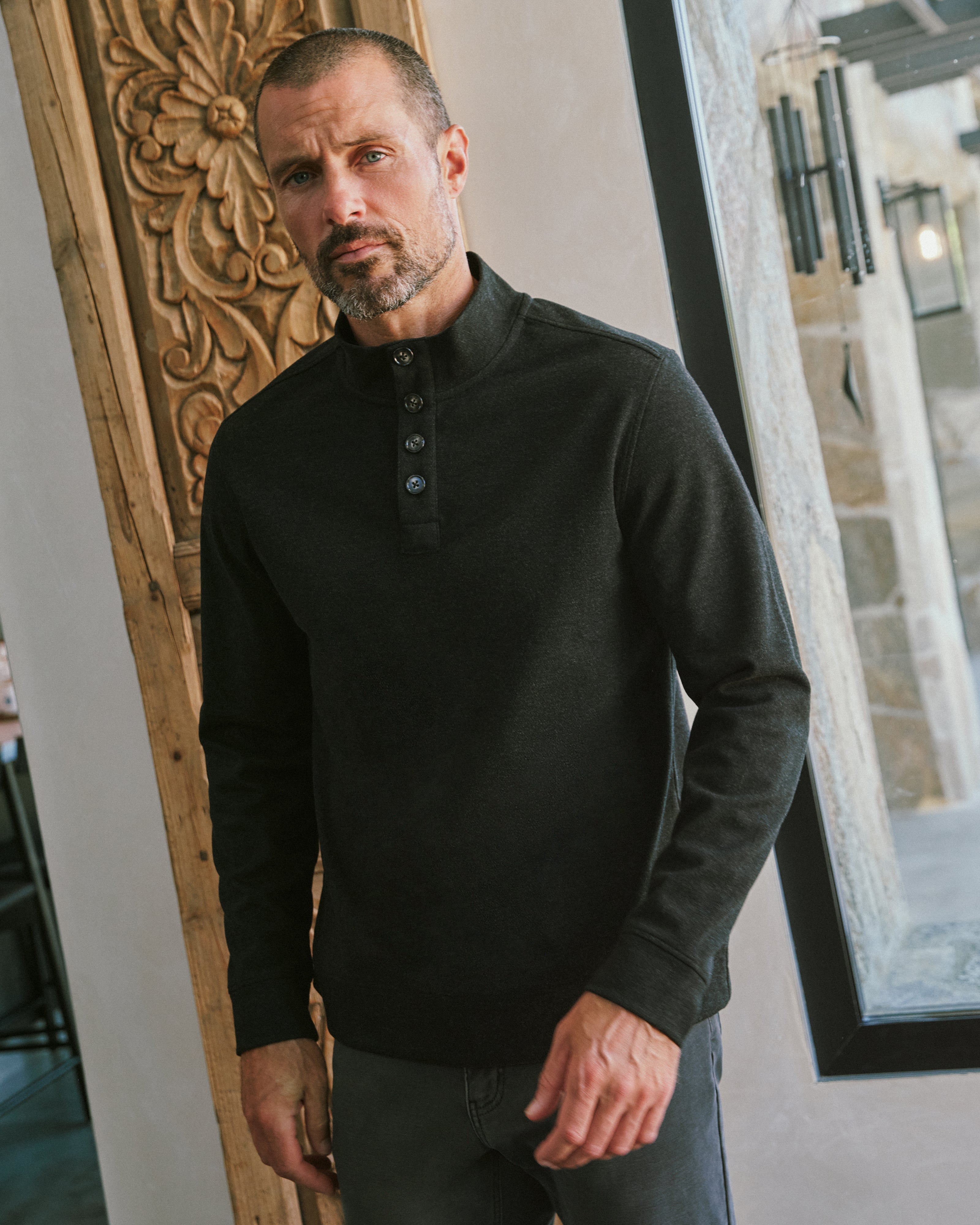 Stratton Textured Pullover Charcoal