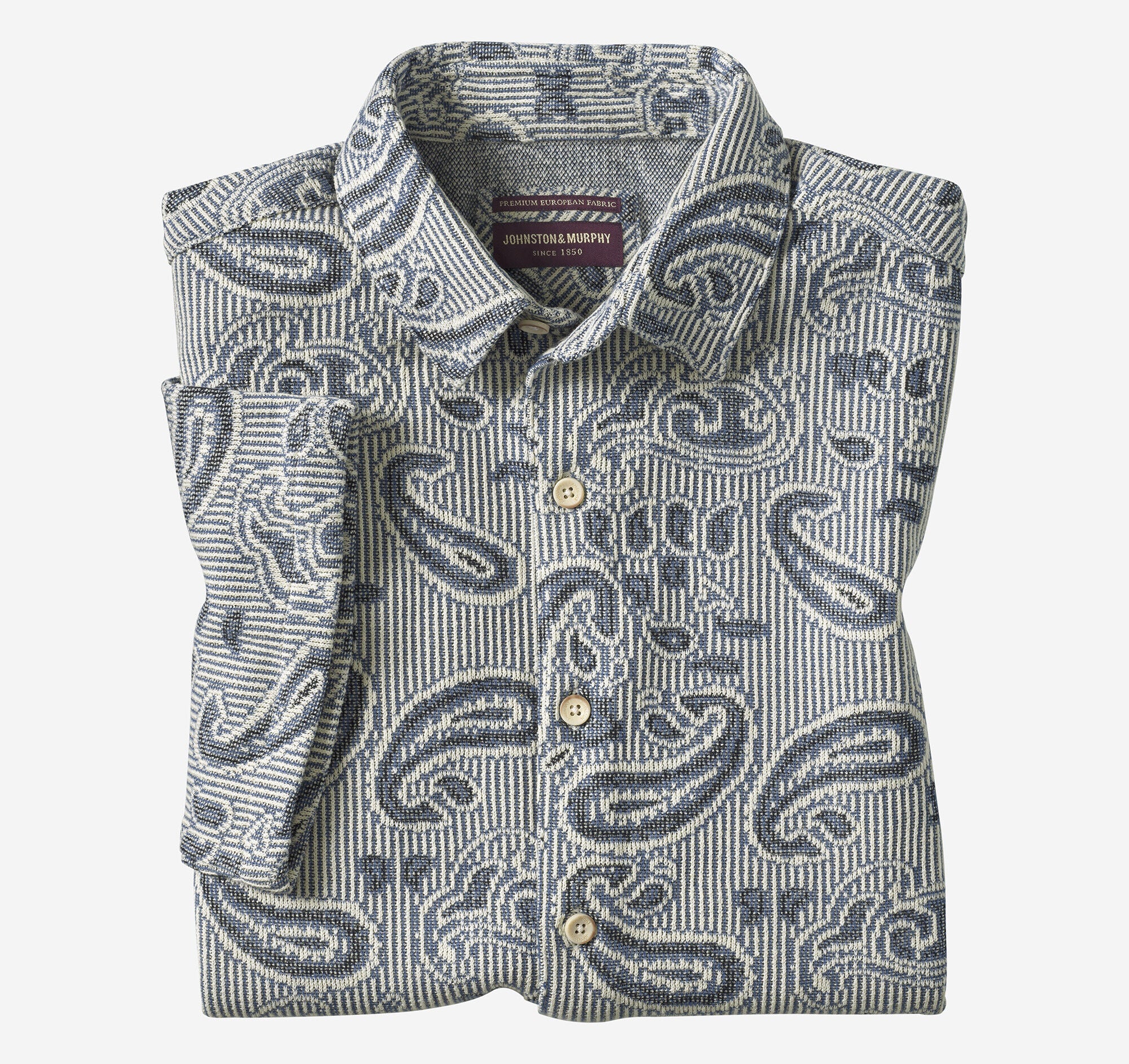 Linden Textured Short-Sleeve Shirt Blue Paisley