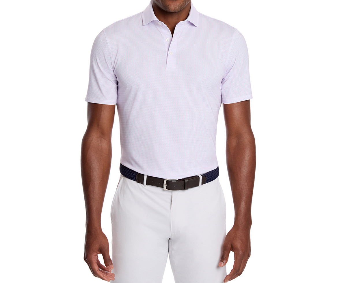 Davis Printed Performance Jersey Knit Polo Scotch Pink