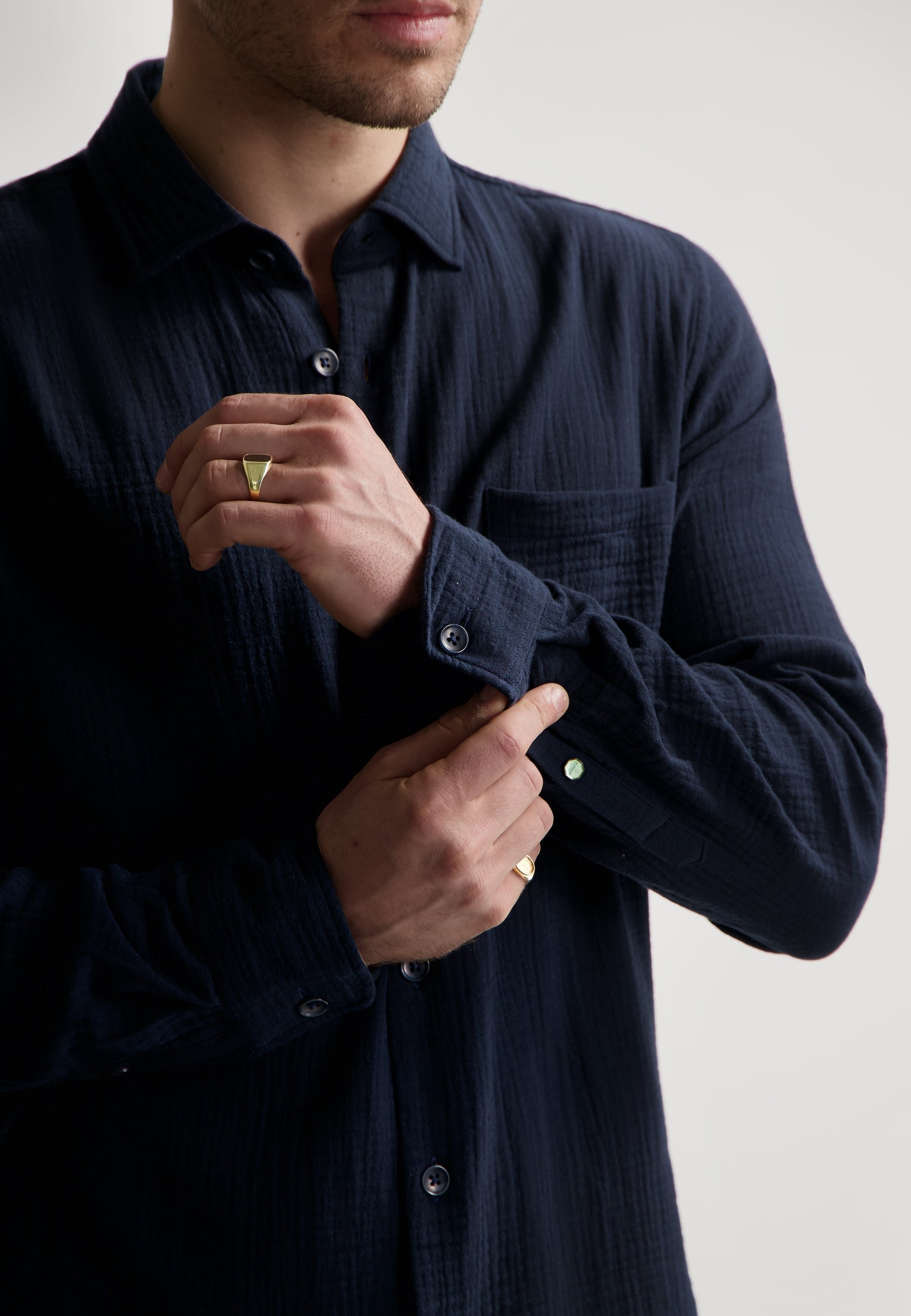 Axton Textured Crinkle Shirt Dark Navy