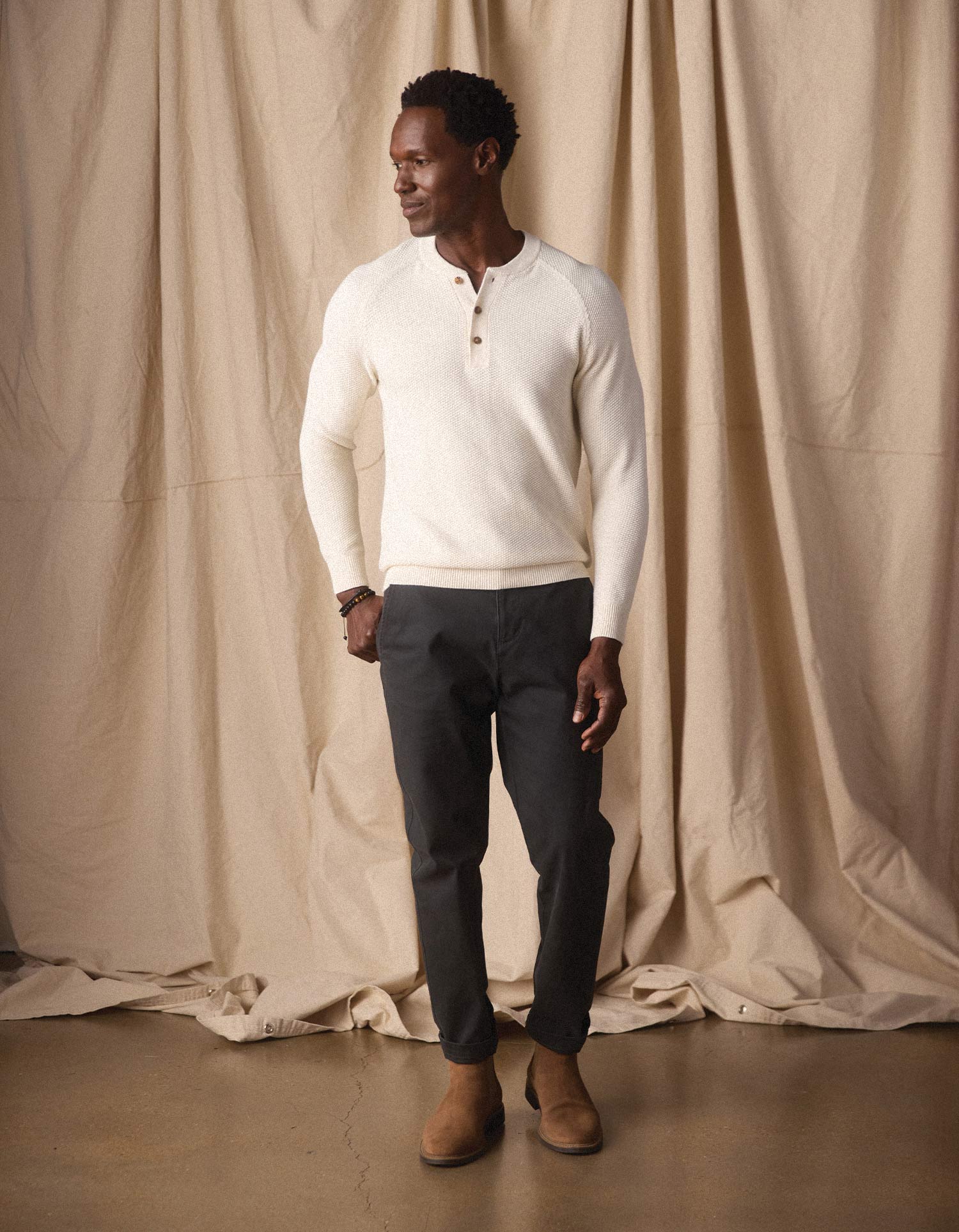 Coolmax Textured Sweater Henley Ivory