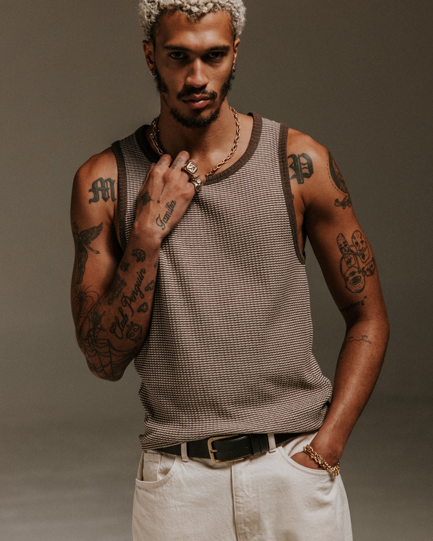 Montague Mini Stripe Ribbed Vest Brown/Ecru