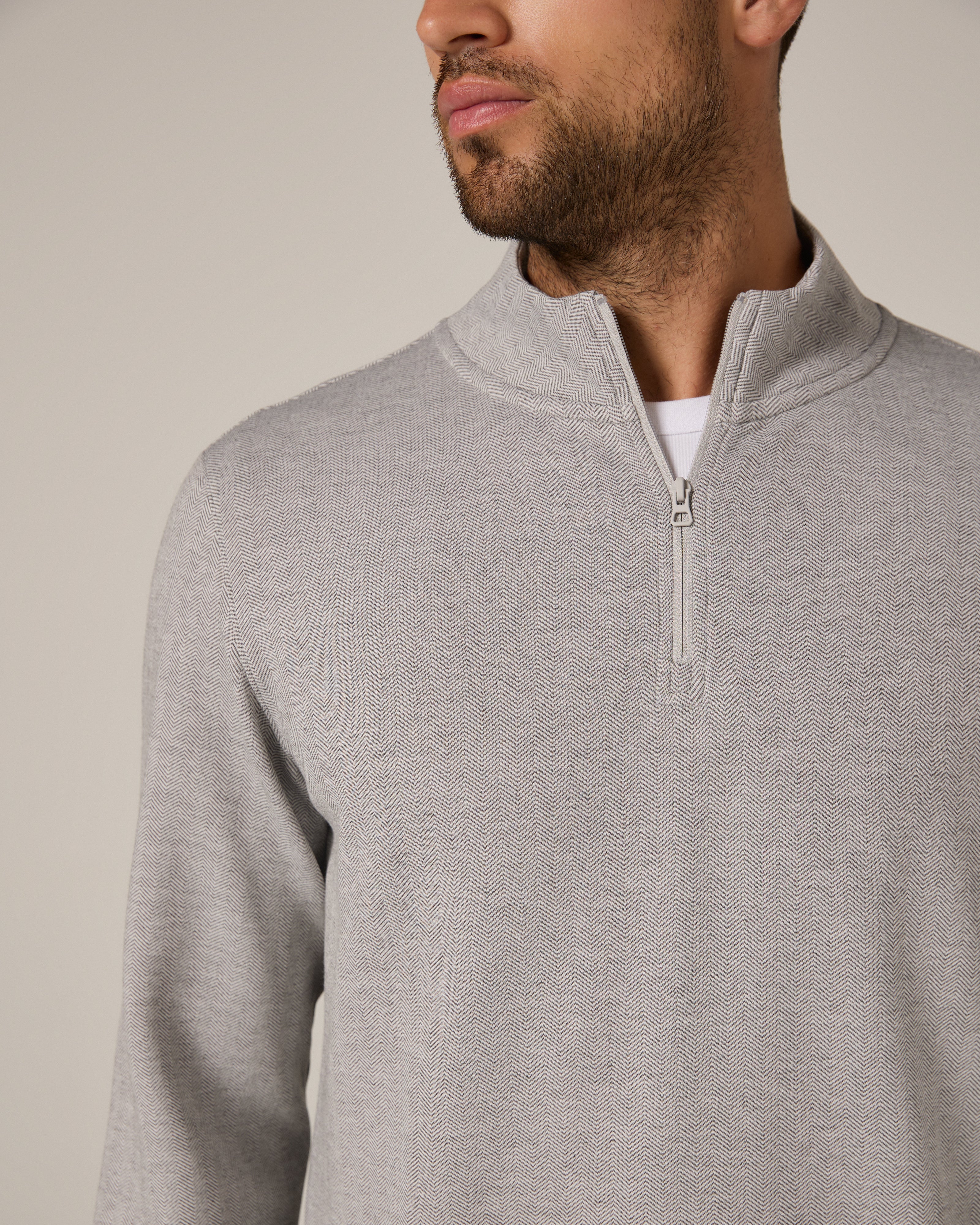 Ember Herringbone Quarter Zip Light Grey