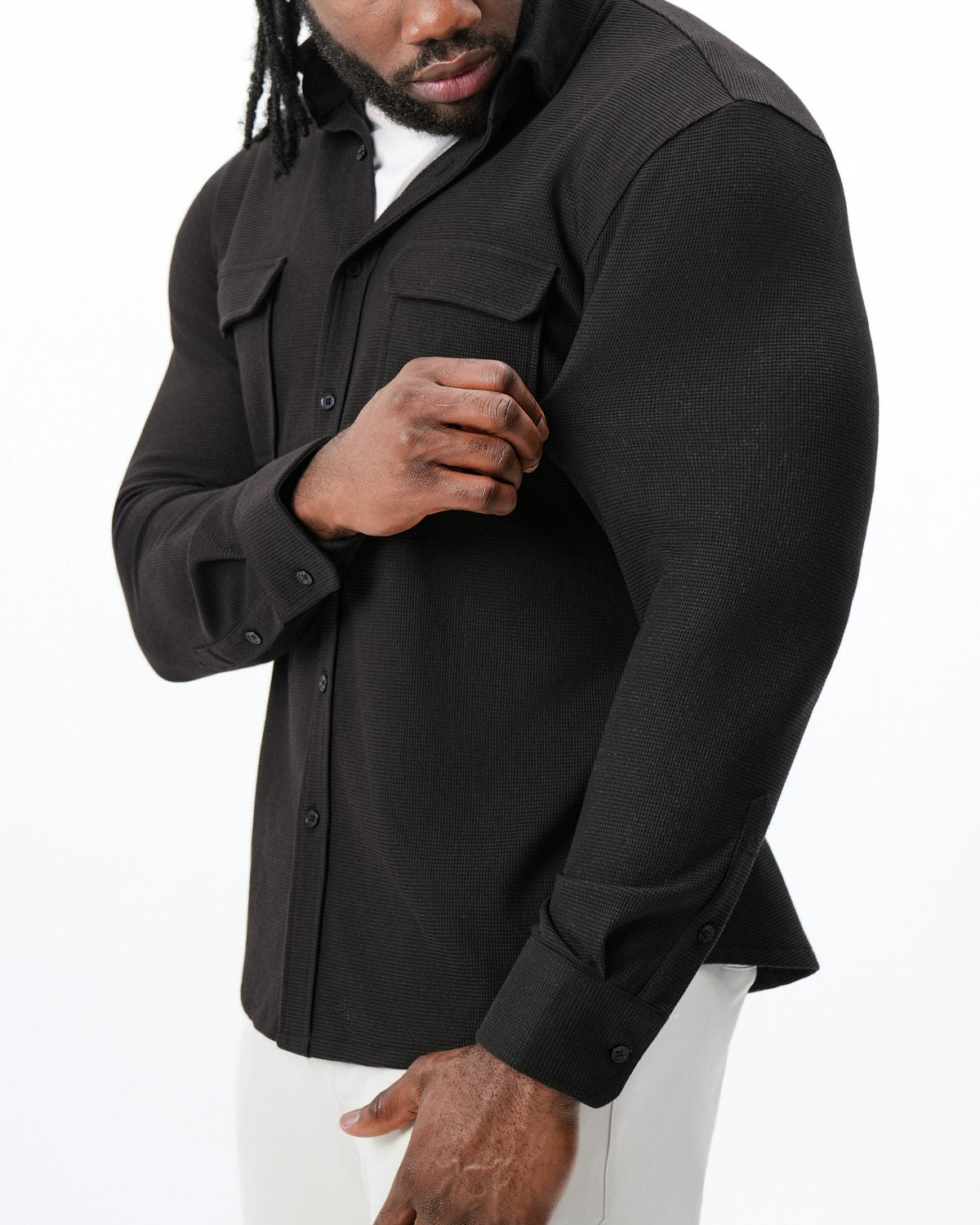 Waffle Patch Pocket Button Down Deep Espresso