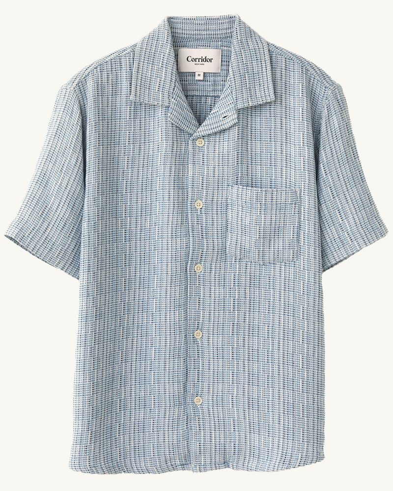 Rainbow Weave Short Sleeve Camp Shirt Indigo