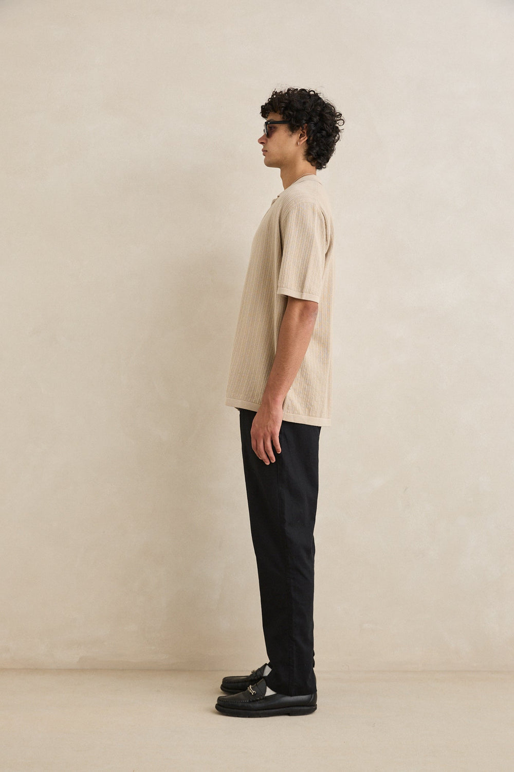 Textured Knit Short Sleeve Shirt Stone