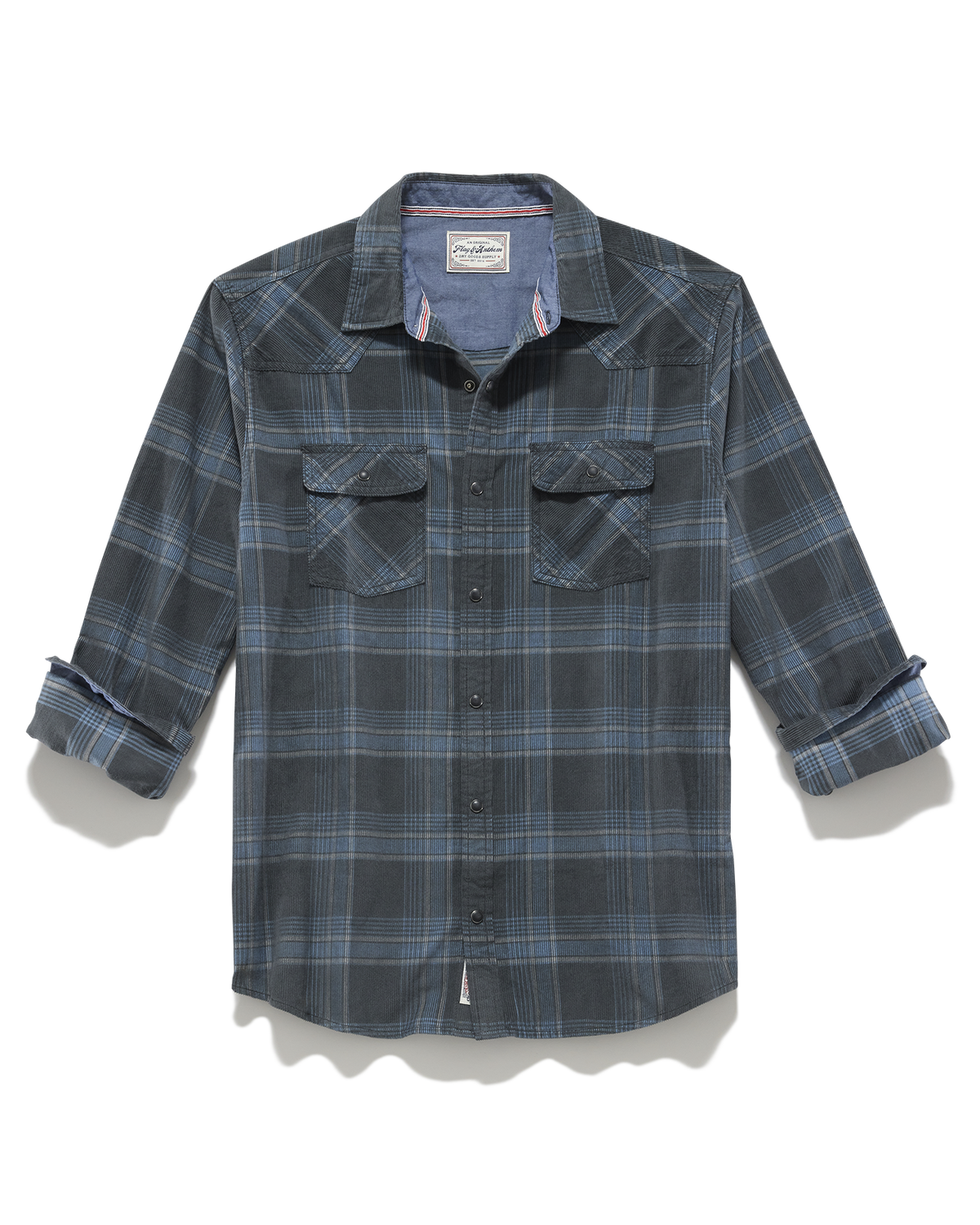 Ranburne Vintage Wash Corduroy Western Shirt Charcoal/Blue