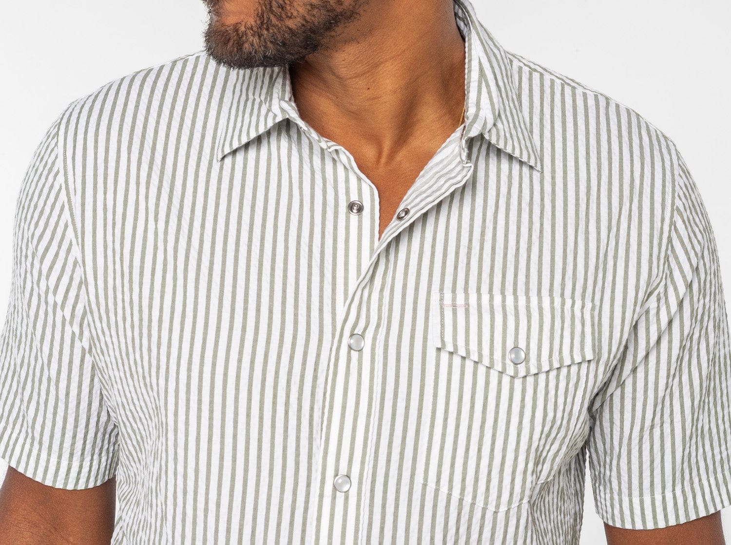 Seersucker Performance Pearl Snap Short Sleeve Shirt Sage