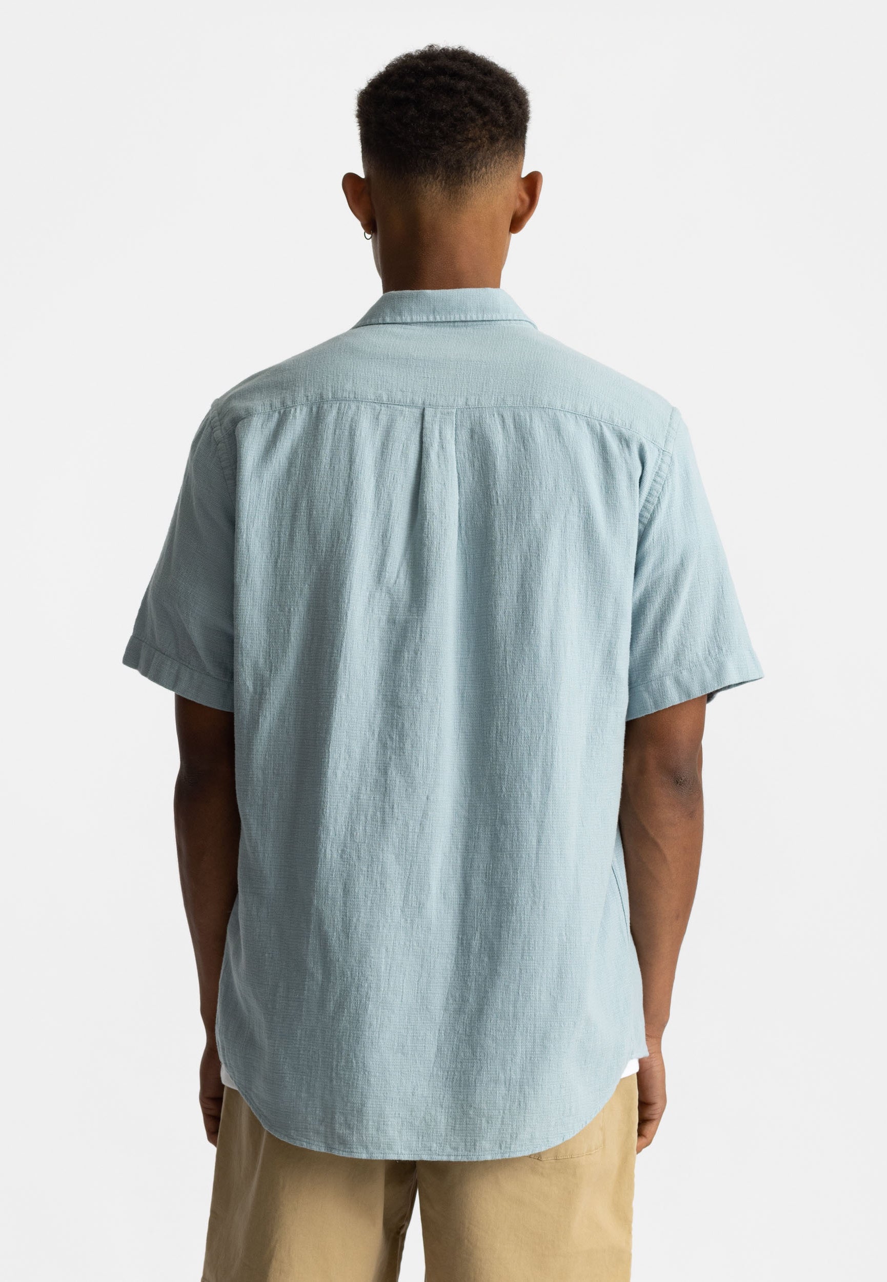 Short Sleeve Cuban Shirt Solid Lightblue