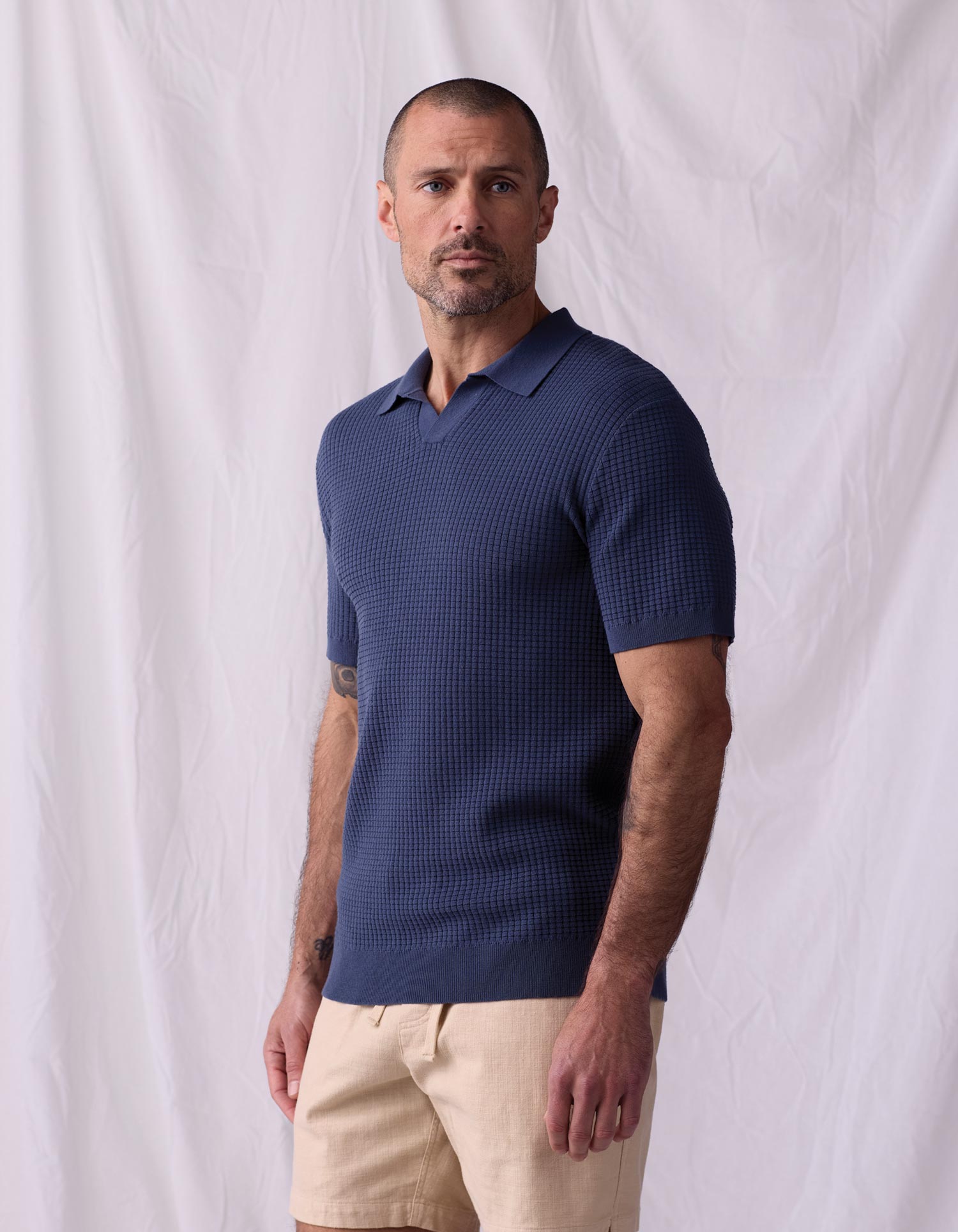 Waffle Stitch Polo Vintage Blue