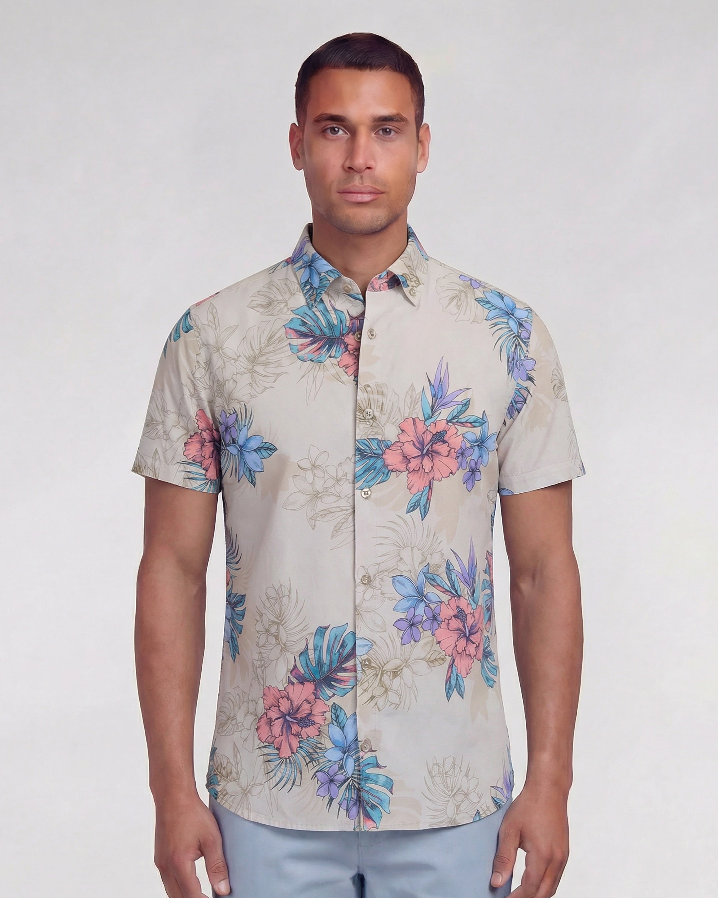 Todd Short Sleeve Floral Shirt Exotic Neutral
