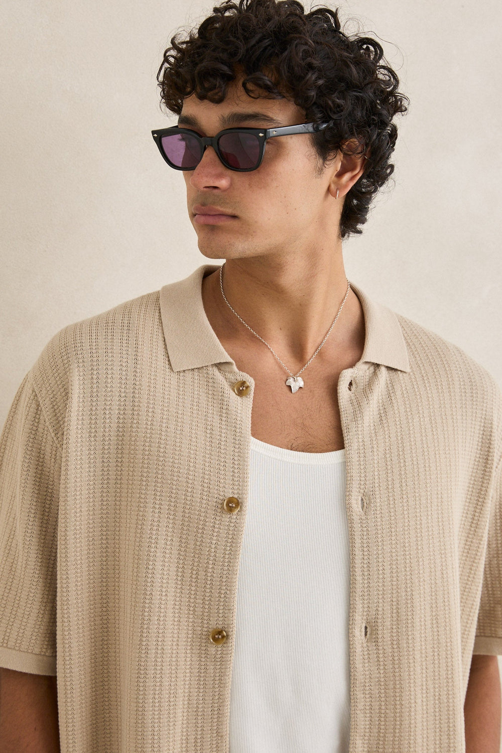 Textured Knit Short Sleeve Shirt Stone