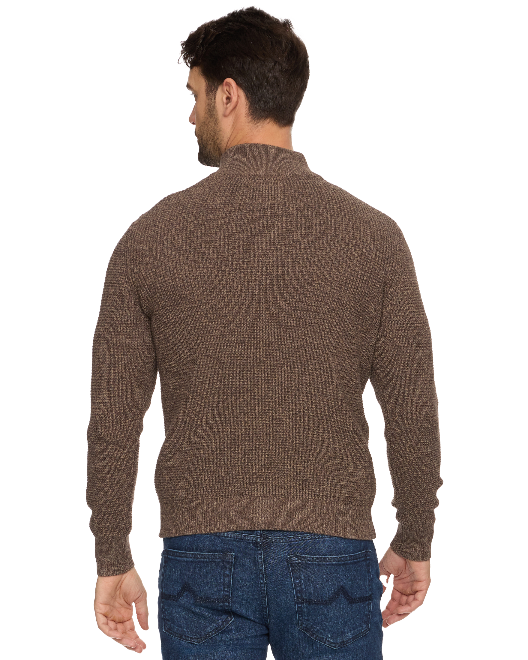 Denver Button Mock Neck Sweater Brown Heather