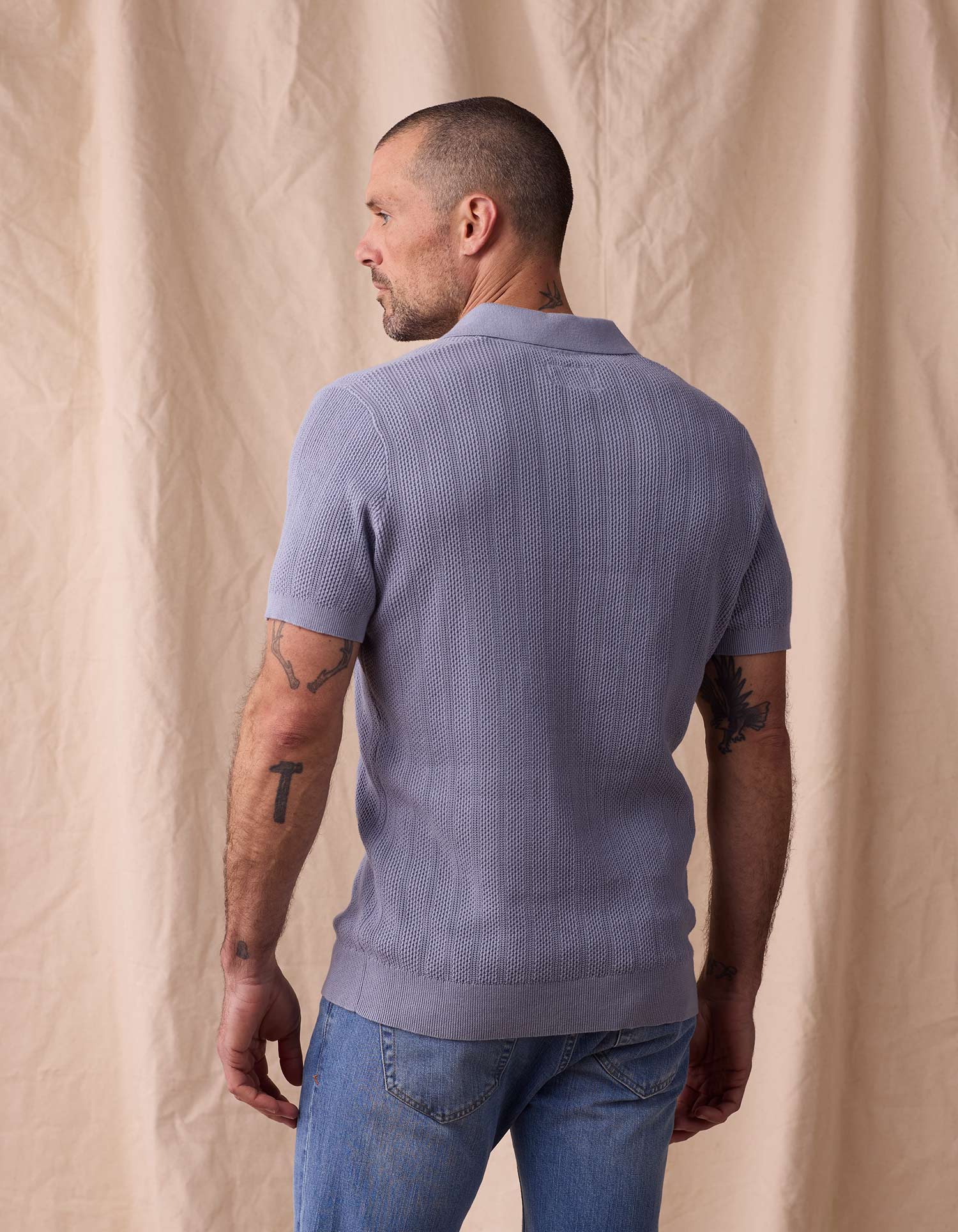 Robles Textured Knit Polo Faded Denim